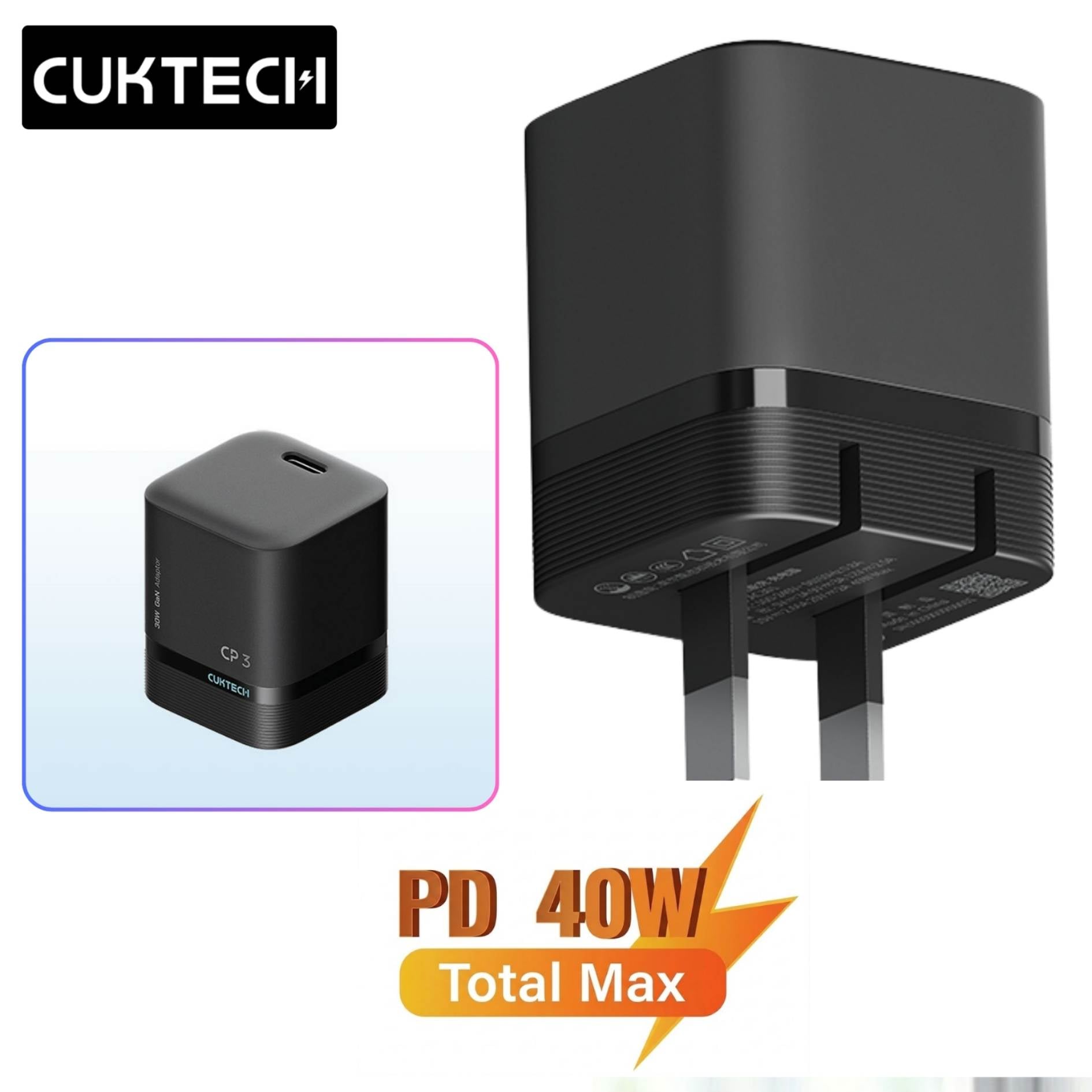 CARGADOR CUKTECH CARGA RÁPIDO 40W PARA IPHONE, IPAD, SAMSUNG HONOR  XIAOMI - 1