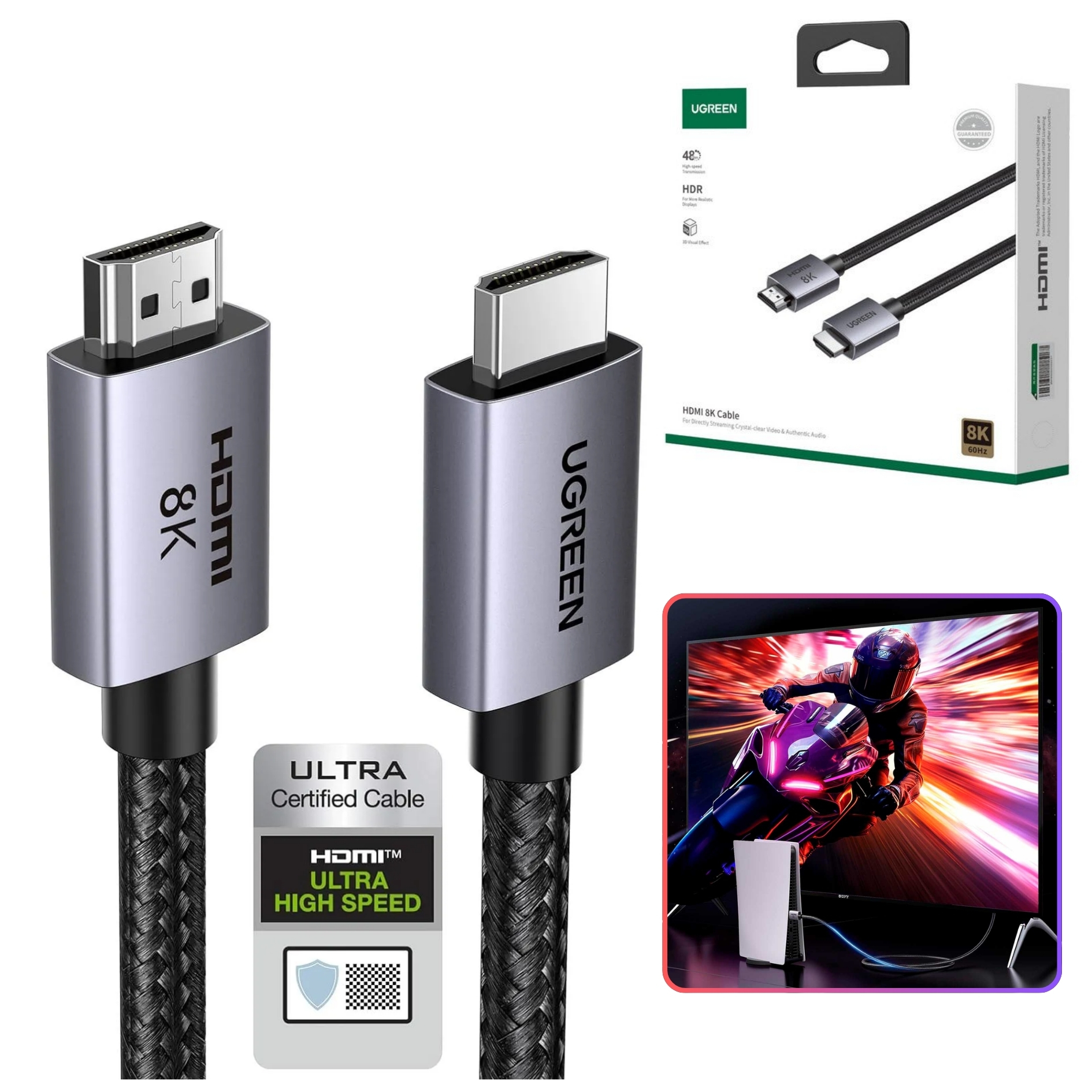 CABLE HDMI UGREEN 8K HDMI 2.1 48GBPS DOLBY ATMOS HDR 3 METROS - 2