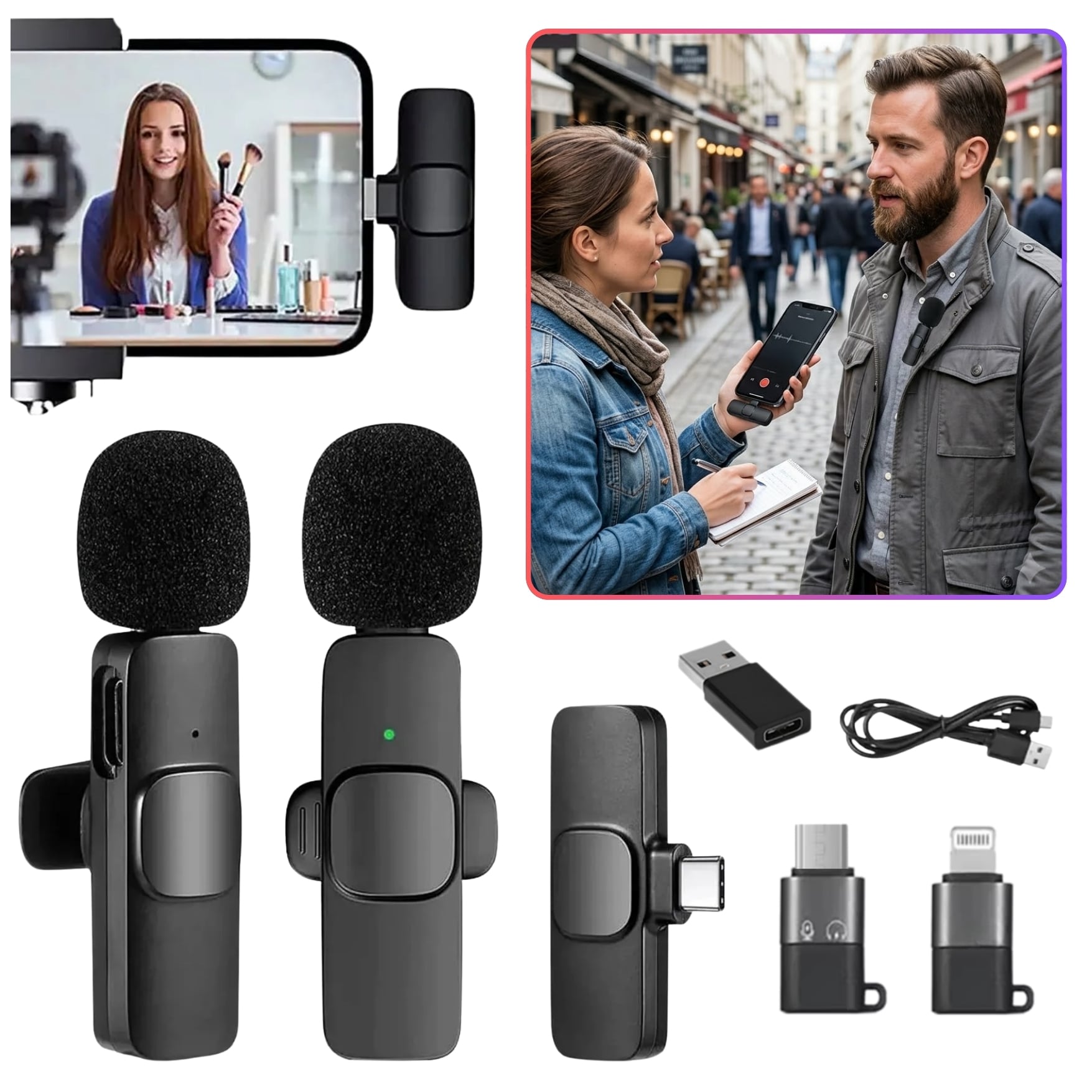 MICROFONO SOLAPERO PECHERO INALAMBRICO DUAL K9 CONECTOR TYPE C ADAPTADOR IPHONE ANDROID V8 LIVE - 2