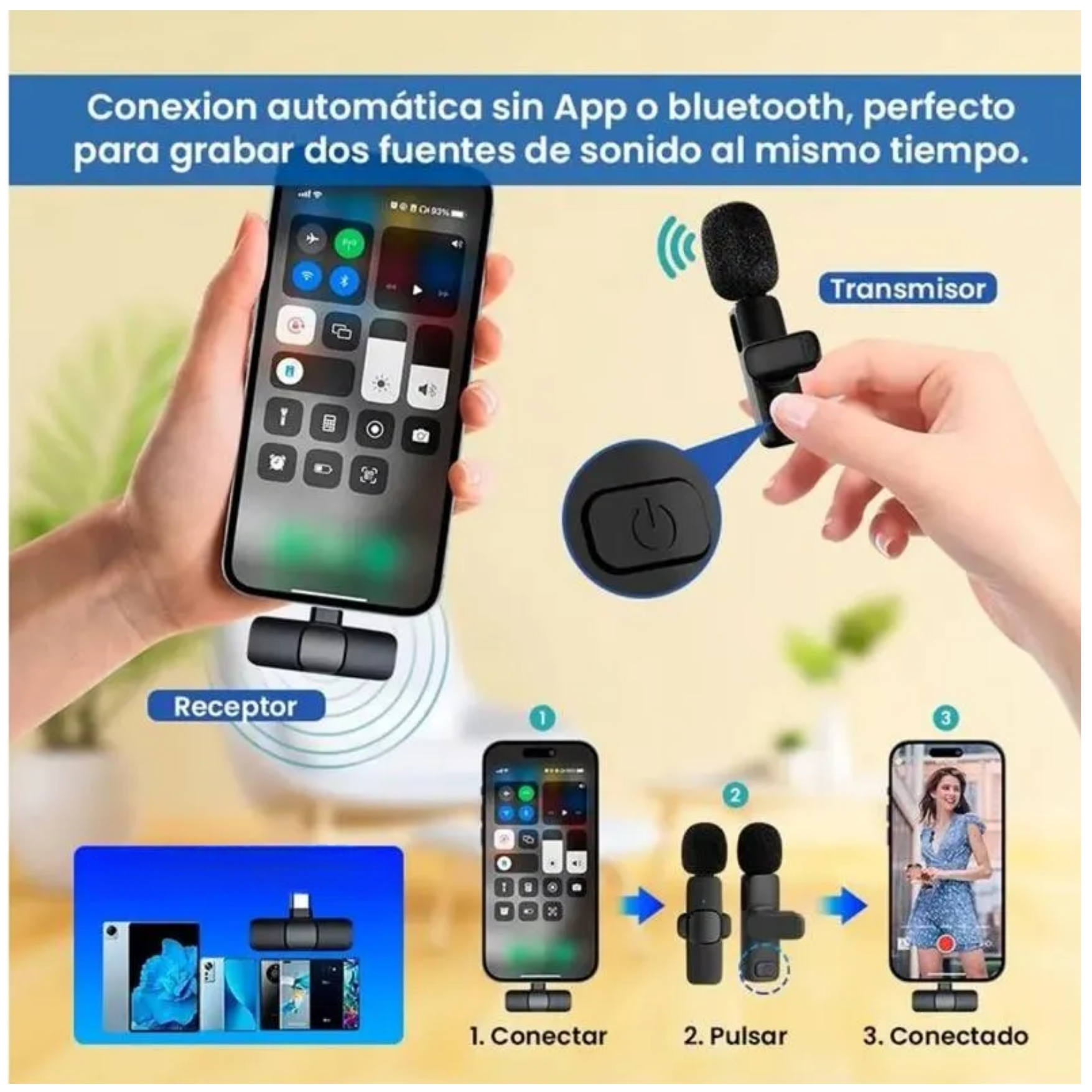 MICROFONO SOLAPERO PECHERO INALAMBRICO DUAL K9 CONECTOR TYPE C ADAPTADOR IPHONE ANDROID V8 LIVE - 3