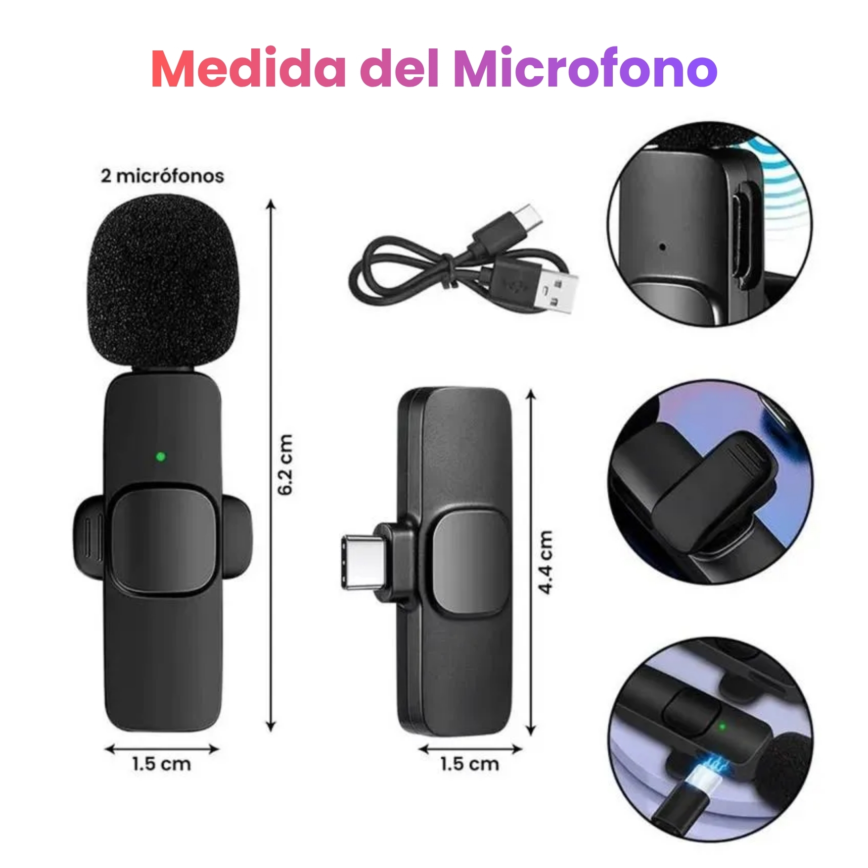 MICROFONO SOLAPERO PECHERO INALAMBRICO DUAL K9 CONECTOR TYPE C ADAPTADOR IPHONE ANDROID V8 LIVE - 4