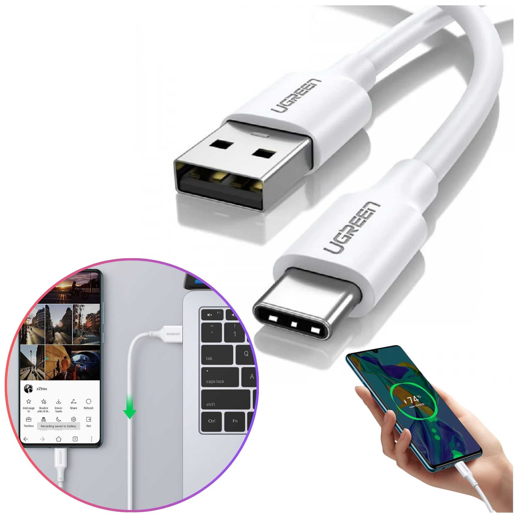 CABLE UGREEN USB A TYPE C 3A CABLE CARGA RÁPIDA 1 METRO - 2