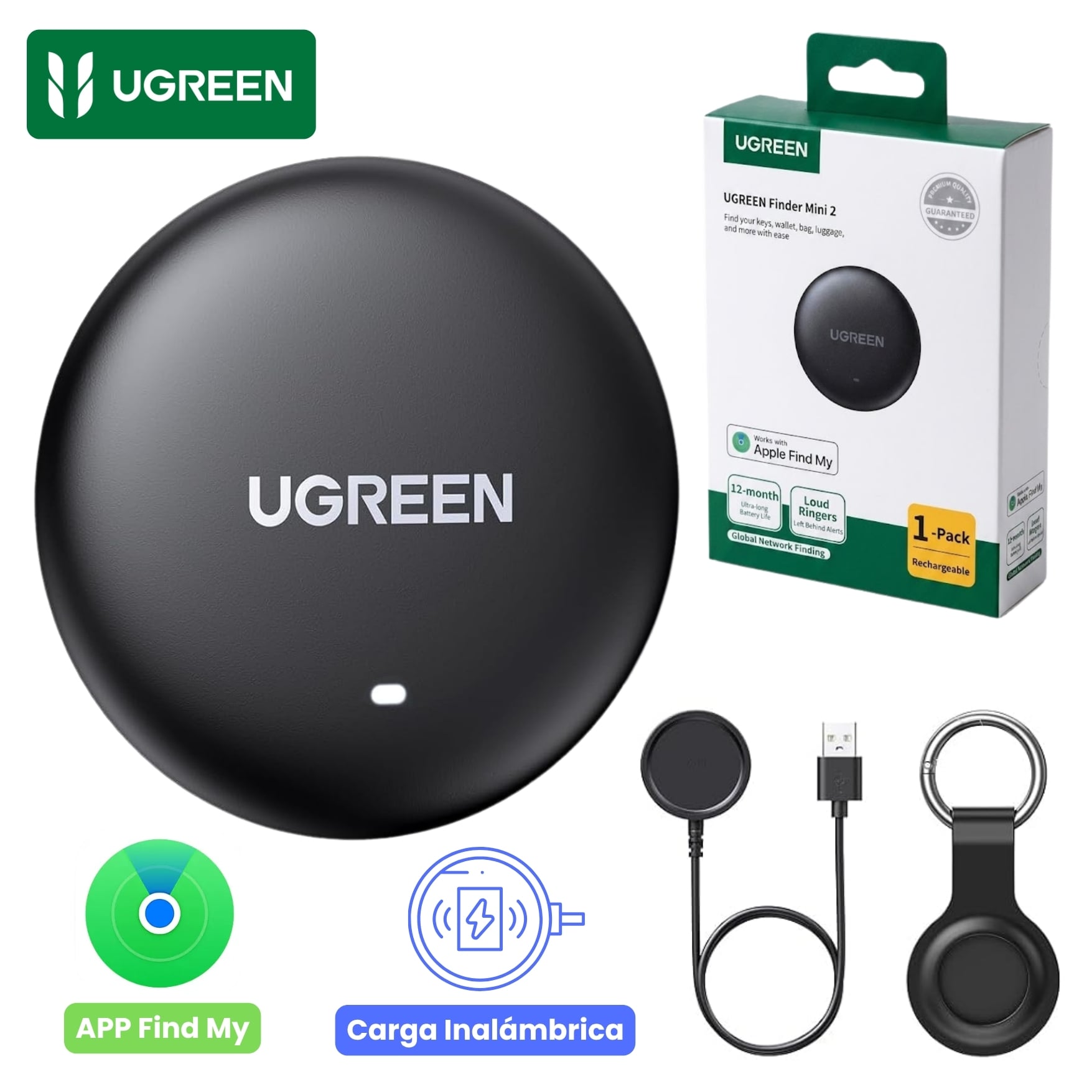 RATREADOR LOCALIZADOR UGREEN BLUETOOTH GPS FINETRACK MINI 2 UGREEN COMPATIBLE CON IOS IPHONE IPAD - 1