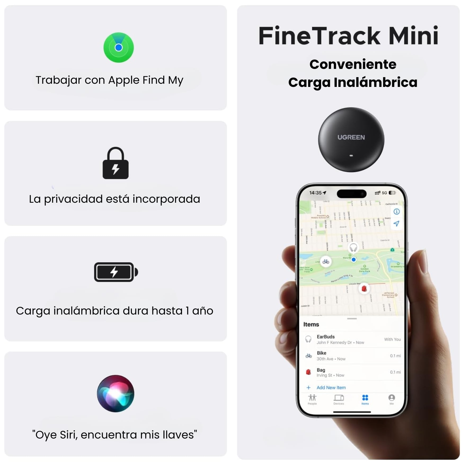 RATREADOR LOCALIZADOR UGREEN BLUETOOTH GPS FINETRACK MINI 2 UGREEN COMPATIBLE CON IOS IPHONE IPAD - 3