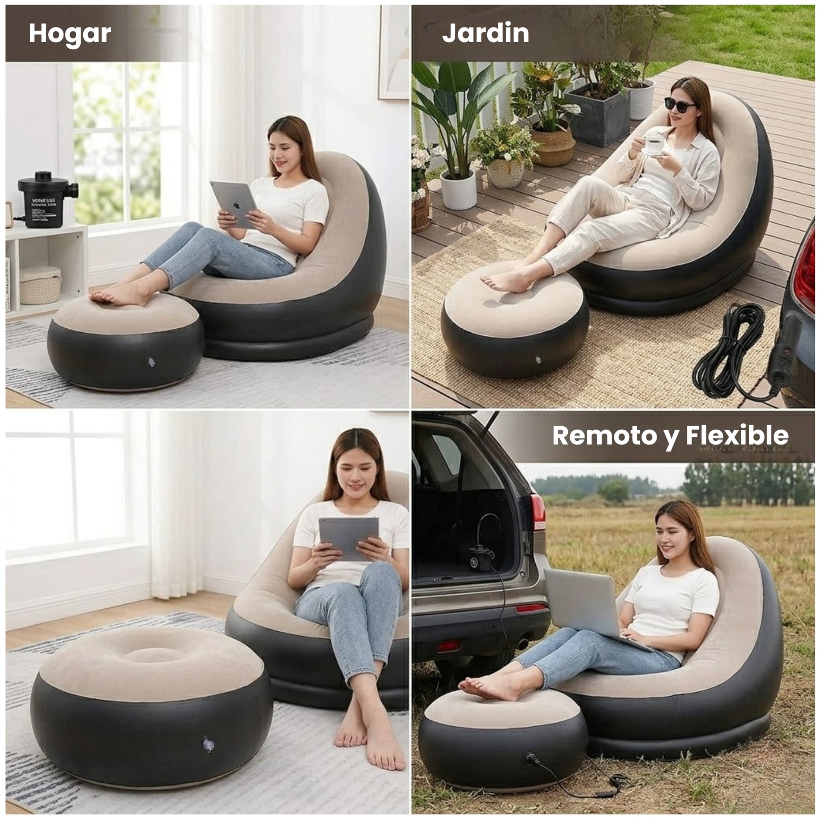 SOFA PUFF MUEBLE INFLABLE CON REPOSA PIES COMODO PARA HOGAR JARDIN BALCON Y OFICINA - 7