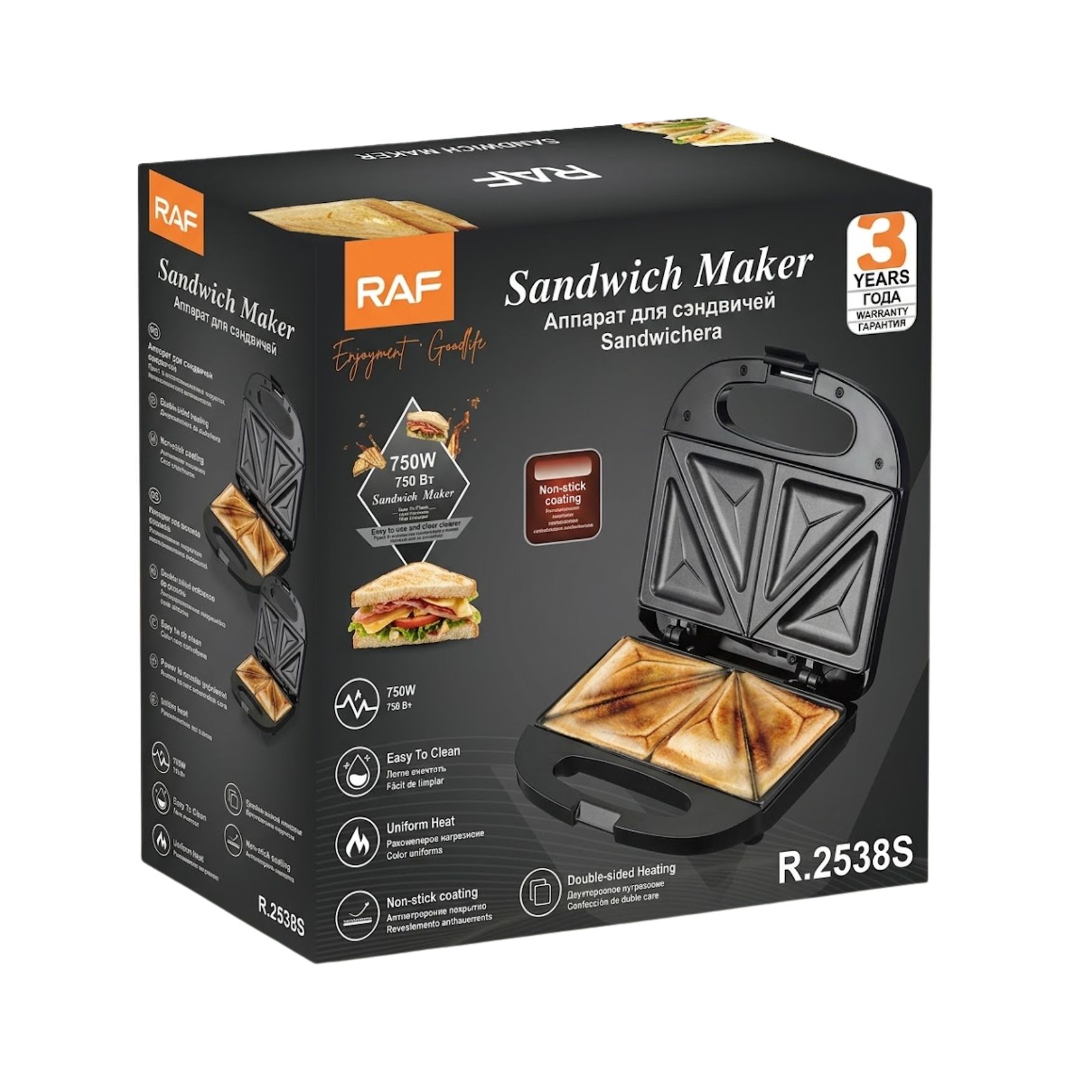 MAQUINA SANDWICHERA ELECTRICA RAF ANTIADHERENTE 750W DOBLE CARA - 7