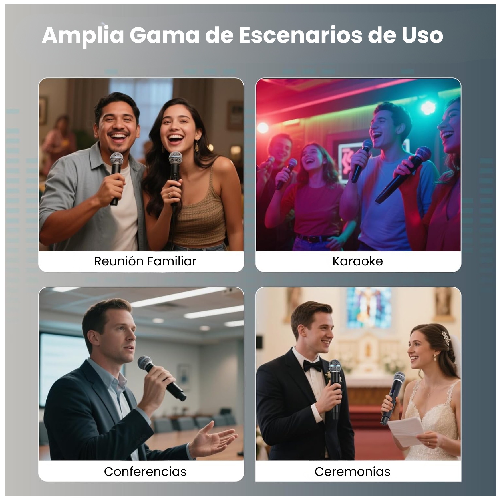 MICRÓFONO INALÁMBRICO PARA ESCENARIO EVENTOS KARAOKE 2 UND DUAL UHF 15M RECARGABLE GREEN - 6