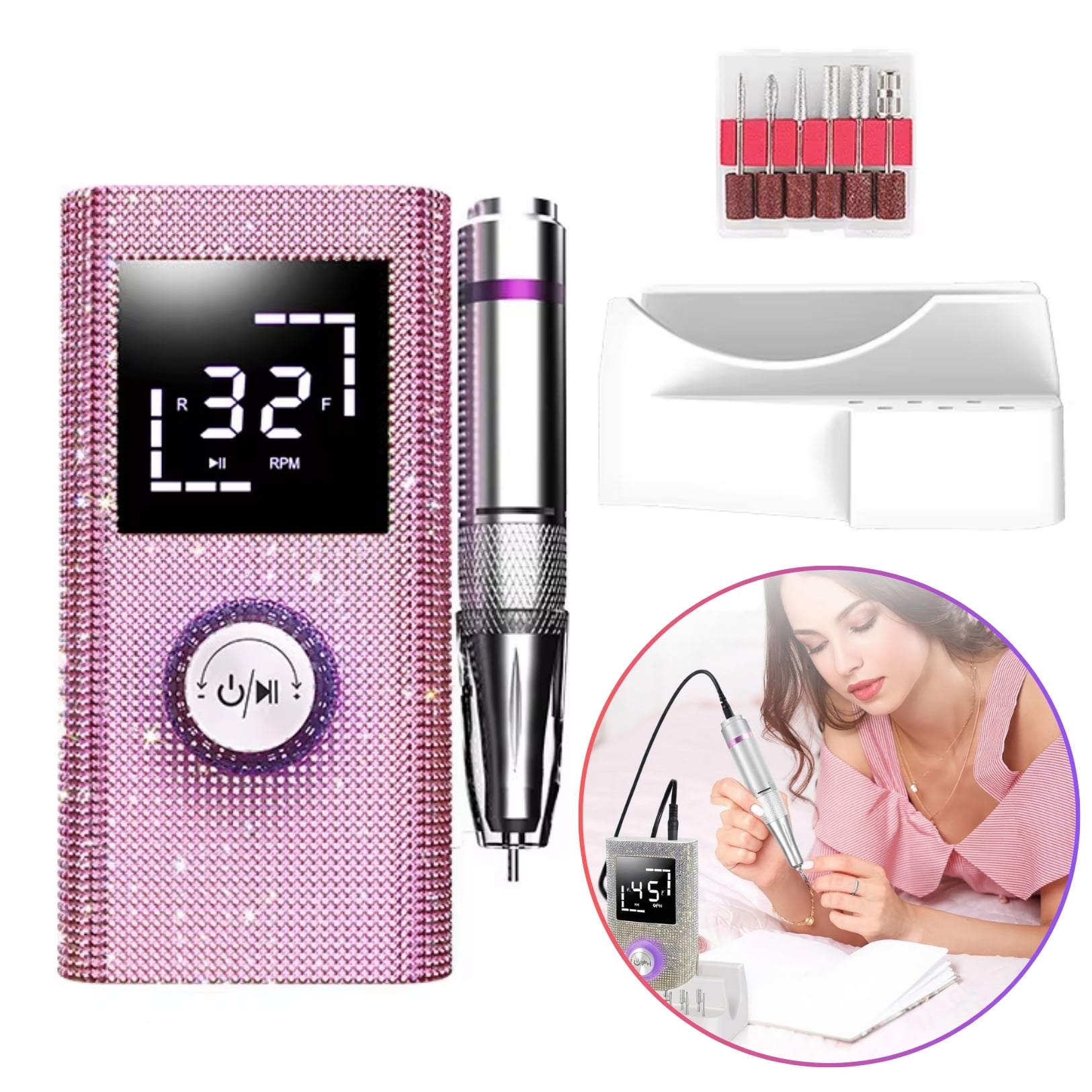 PULIDOR DE UÑAS INALÁMBRICO RECARGABLE 45000RPM CON ACCESORIOS PARA  MANICURA PANTALLA LED - 1