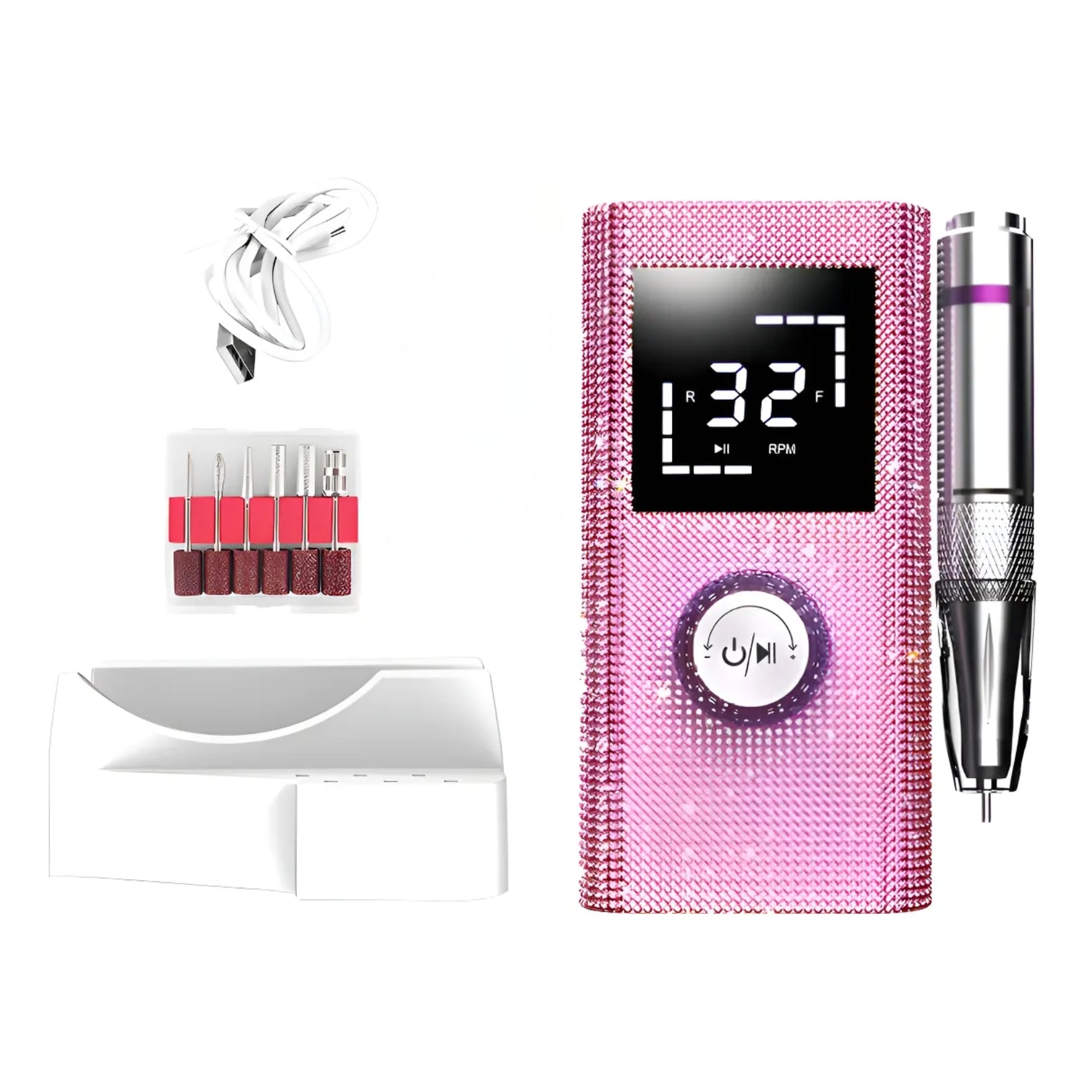PULIDOR DE UÑAS INALÁMBRICO RECARGABLE 45000RPM CON ACCESORIOS PARA  MANICURA PANTALLA LED - 2