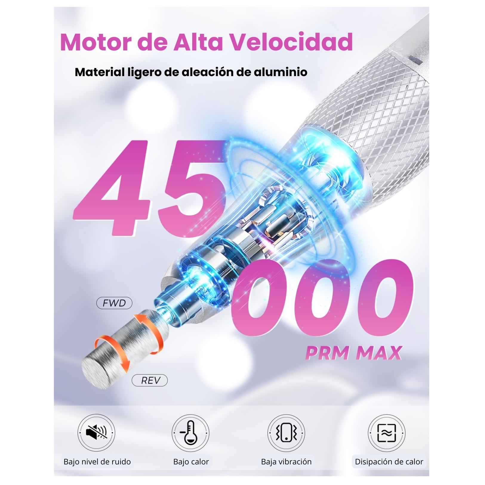PULIDOR DE UÑAS INALÁMBRICO RECARGABLE 45000RPM CON ACCESORIOS PARA  MANICURA PANTALLA LED - 6