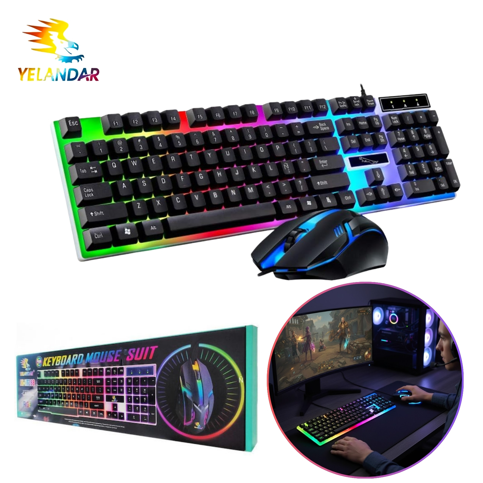 KIT TECLADO MOUSE RETROILUMINADO GAMING PARA COMPUTADORA LAPTOP - 1