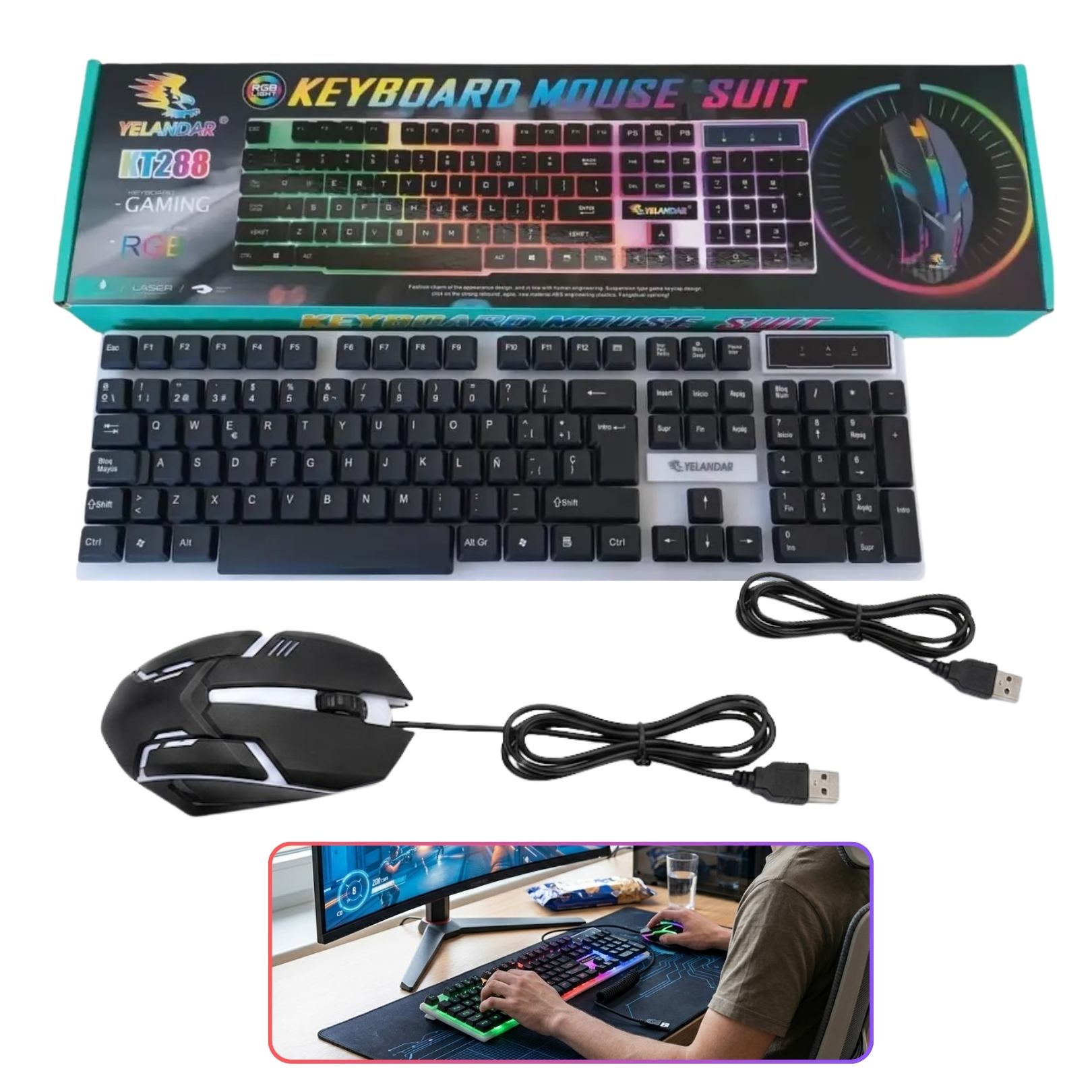 KIT TECLADO MOUSE RETROILUMINADO GAMING PARA COMPUTADORA LAPTOP - 4