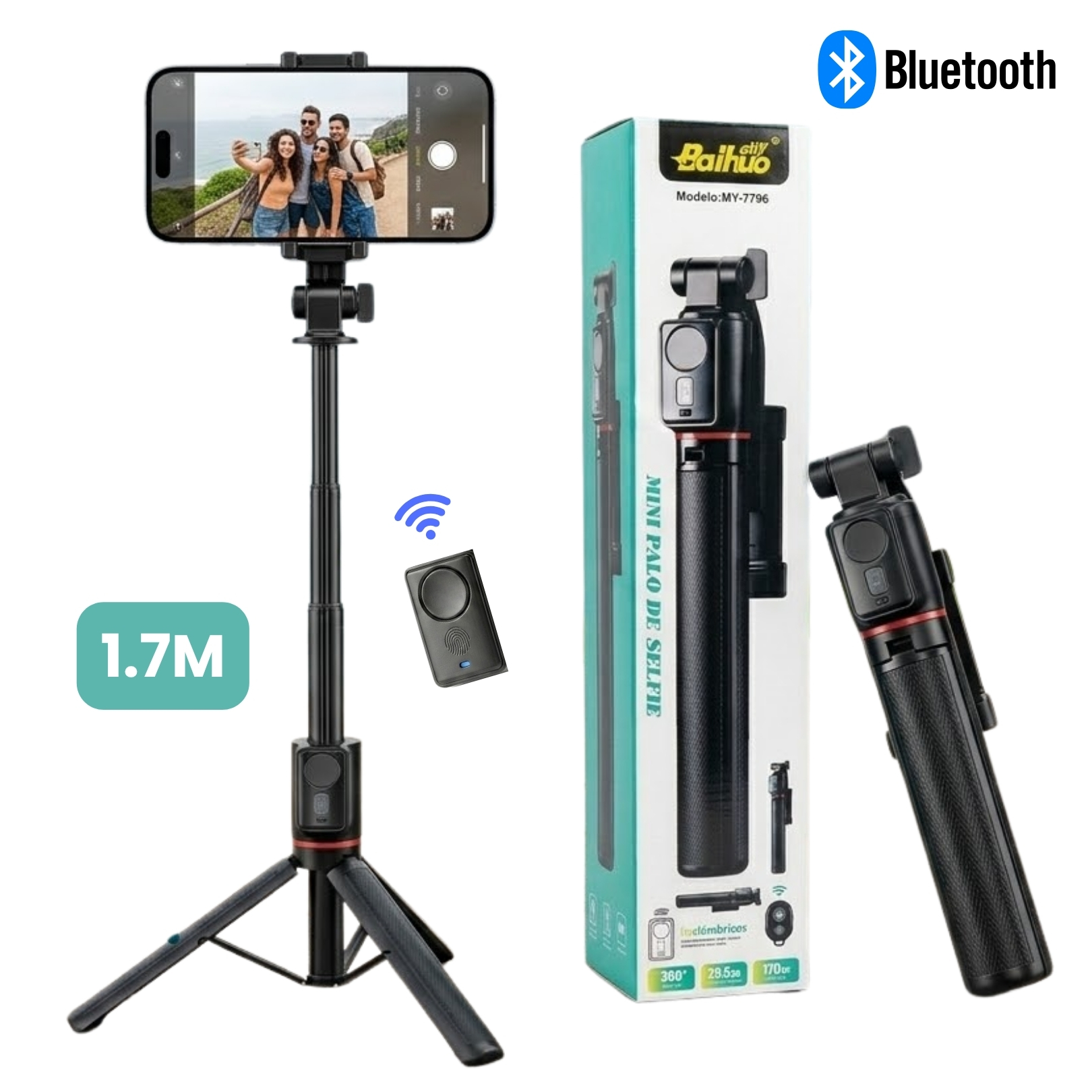 PALO SELFIE STICK TRIPODE EXTRA LARGO CONTROL BLUETOOTH 170CM TRANSMISIONES  VIVO TIKTOK - 1