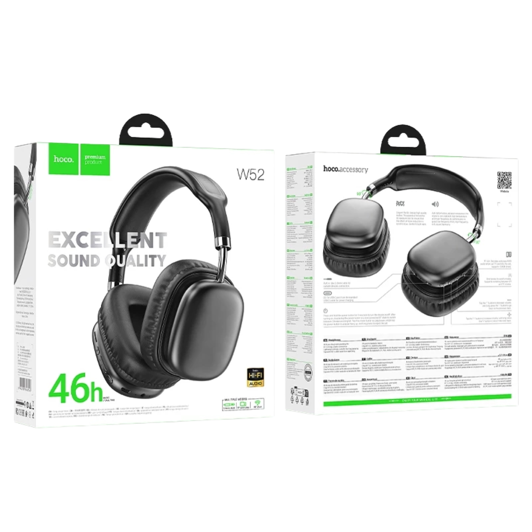 AUDÍFONO DE VINCHA INALÁMBRICO HOCO W52 46 HORAS MUSICA BLUETOOTH ESTÉREO NEGRO - 7