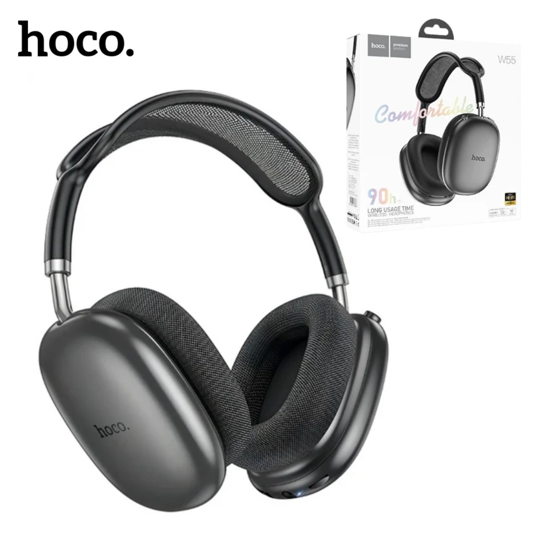 AUDIFONO INALAMBRICO OVER-EAR BLUETOOTH HOCO W53 90 HORAS DE MUSICA AISLAMIENTO ACÚSTICO MICRÓFONO - 1