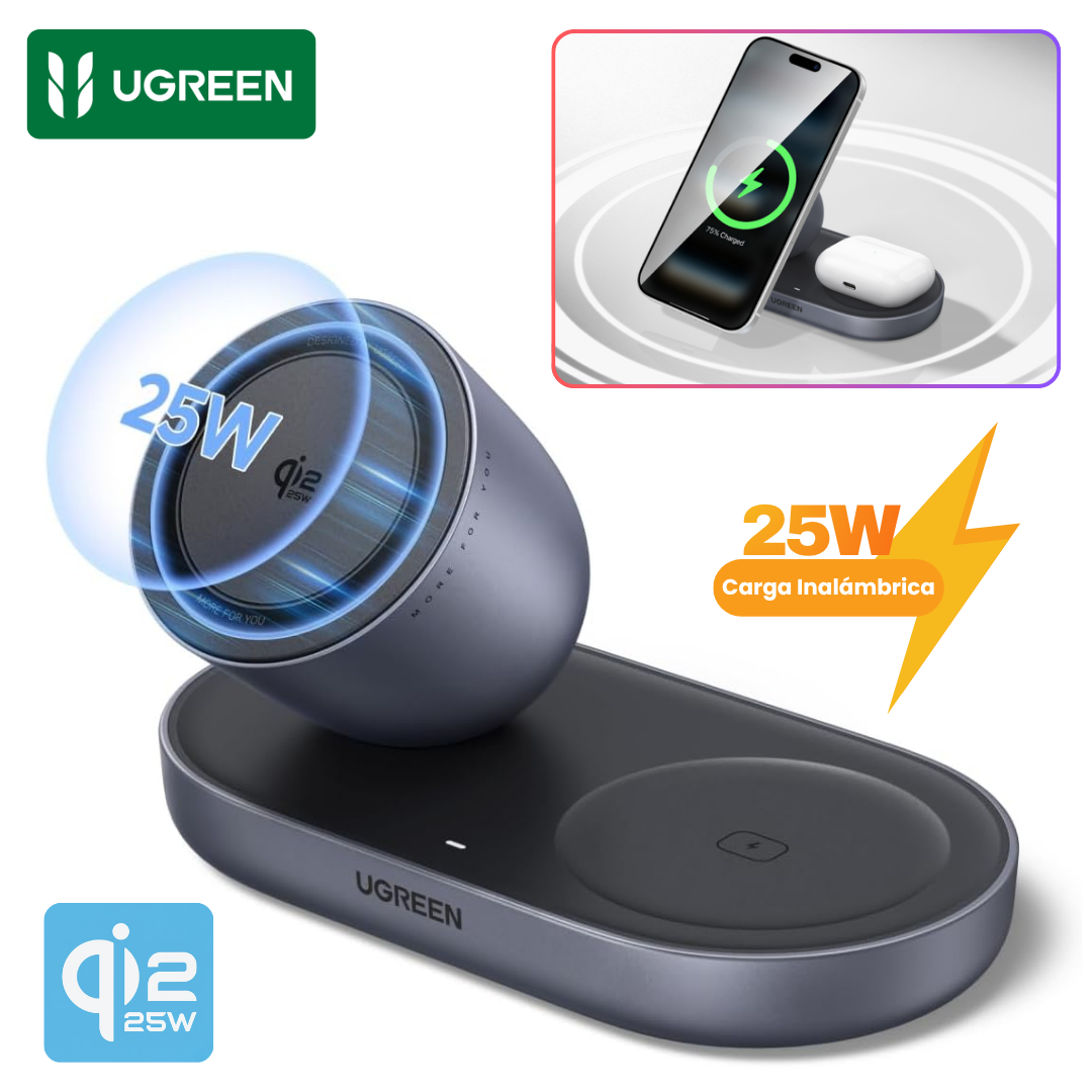 CARGADOR INALÁMBRICA MAGNÉTICO QI2 UGREEN CARGA RAPIDA 25W ESTACIÓN DE CARGA PARA IPHONE AIRPODS - 1