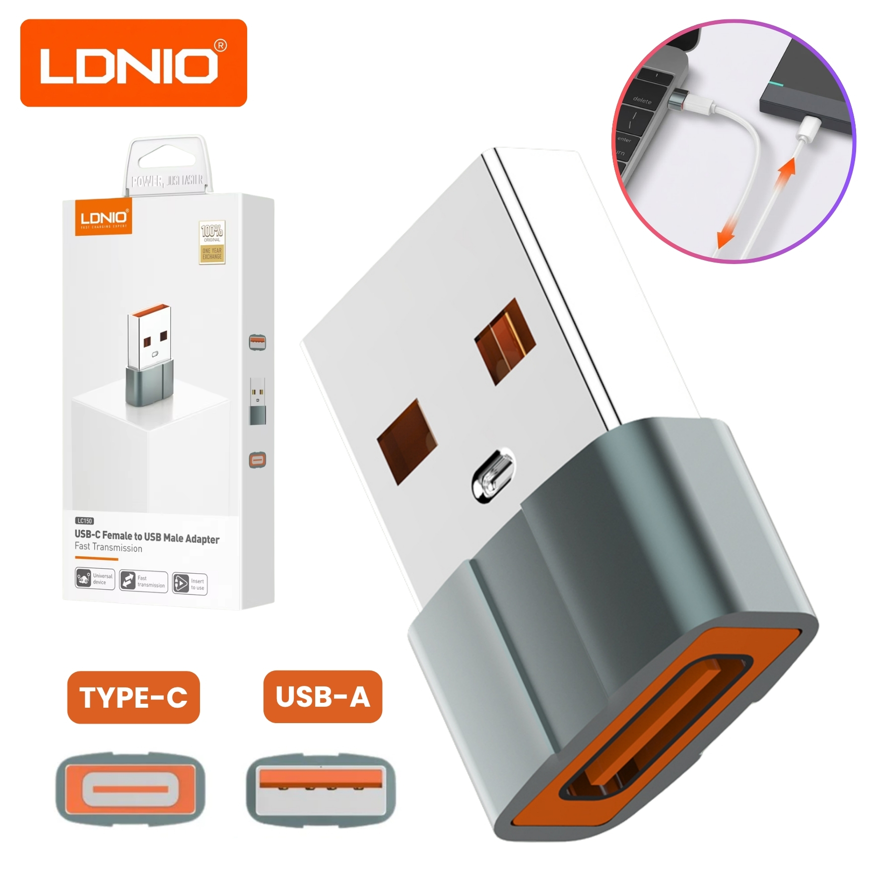ADAPTADOR OTG PORTÁTIL USB-C HEMBRA A USB-A MACHO LDNIO LC150 - 1