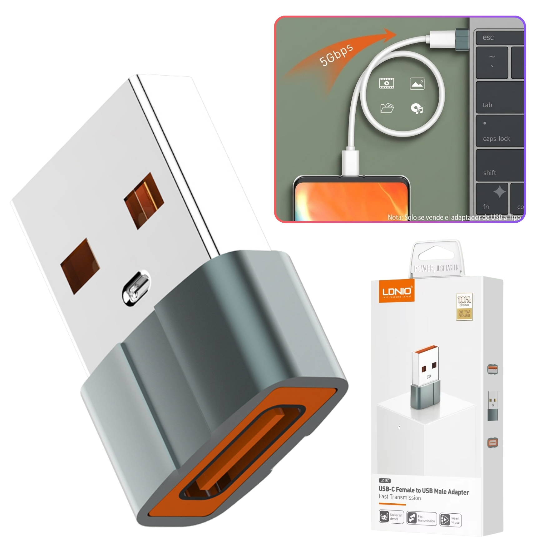 ADAPTADOR OTG PORTÁTIL USB-C HEMBRA A USB-A MACHO LDNIO LC150 - 2
