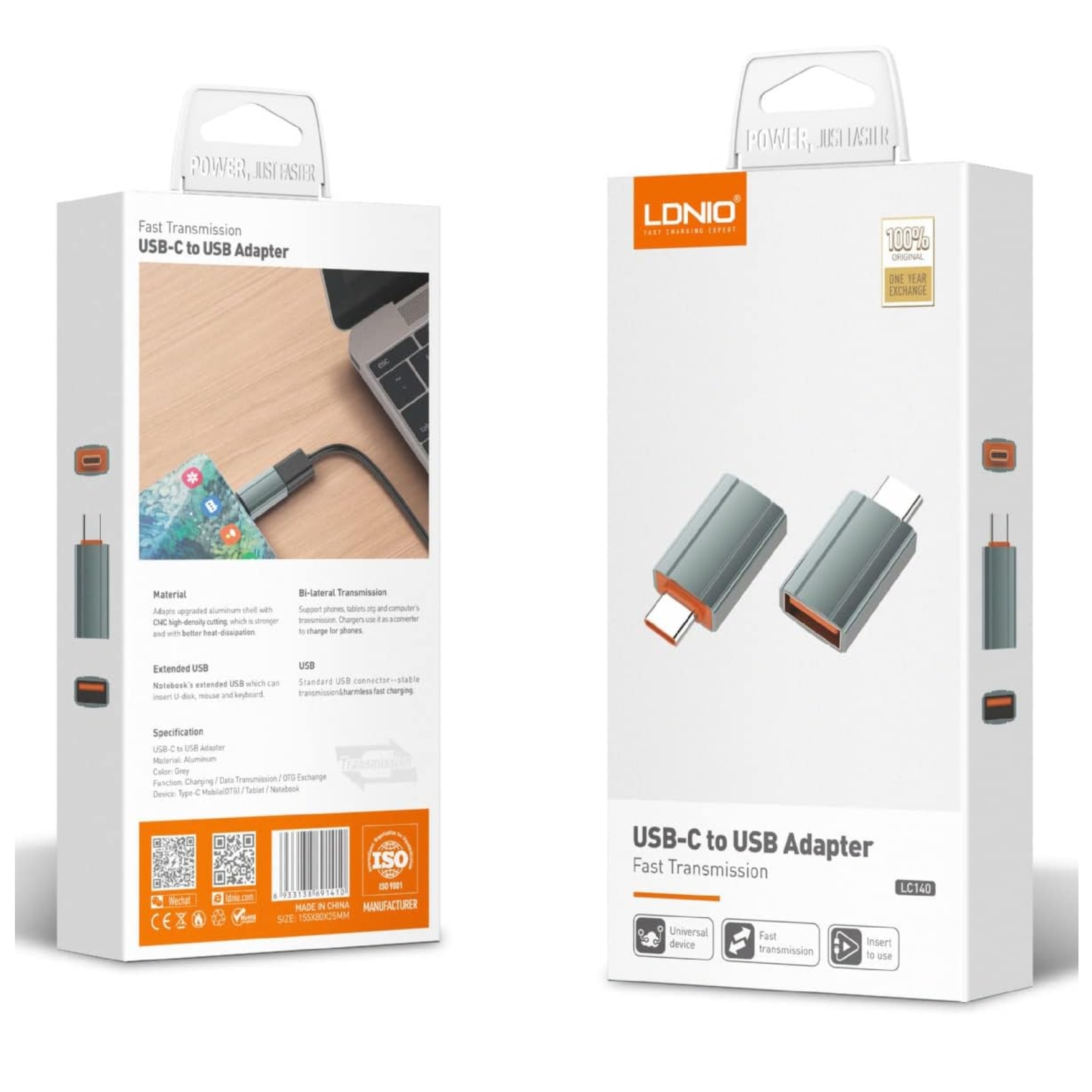 ADAPTADOR OTG PORTÁTIL USB-C MACHO A USB-A HEMBRA - LDNIO LC140 GRIS - 7