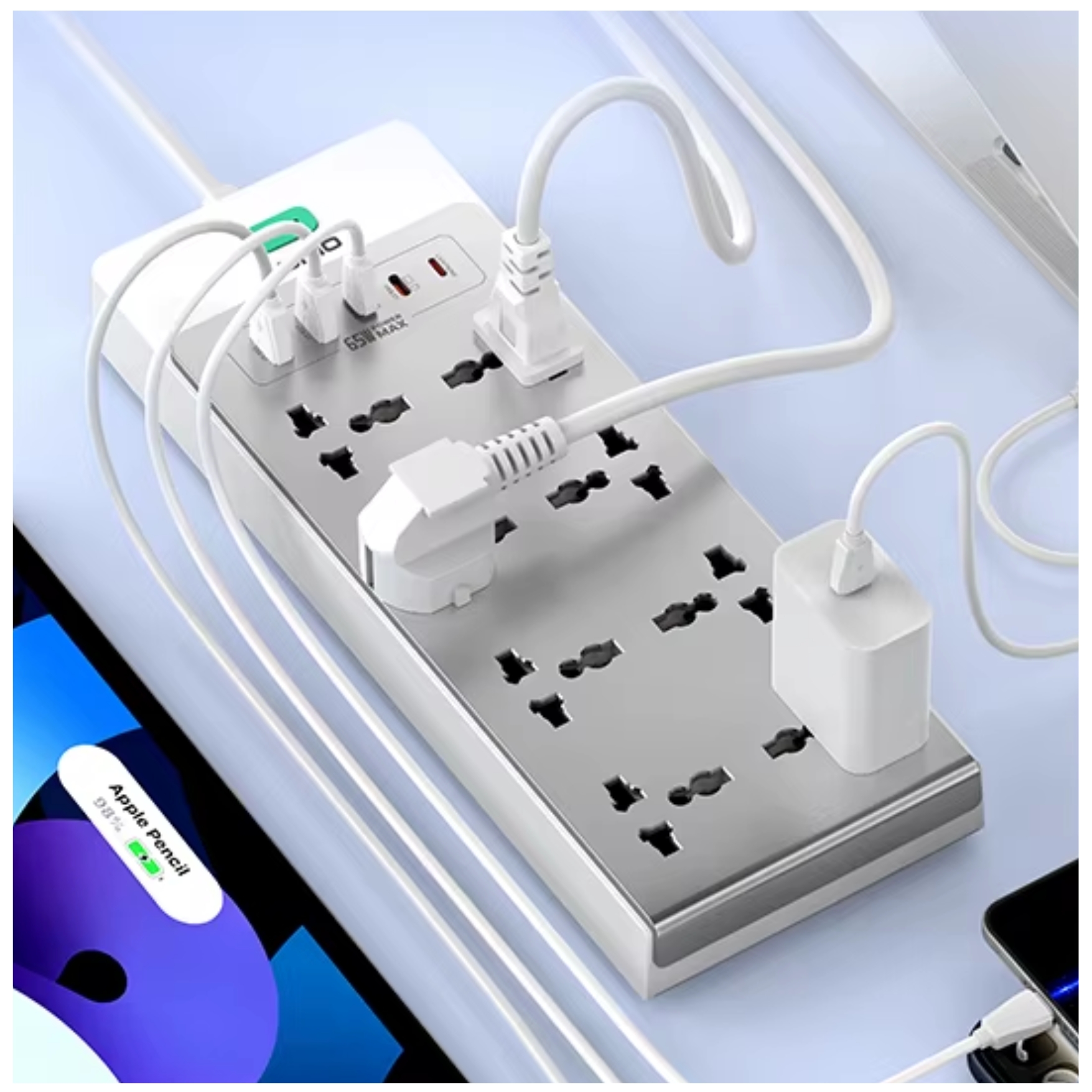 EXTENSIÓN TOMACORRIENTE 2500W LDNIO GAN ESTACIÓN DE CARGA RÁPIDA 65W TYPE C USB LAPTOP CELULAR - 7