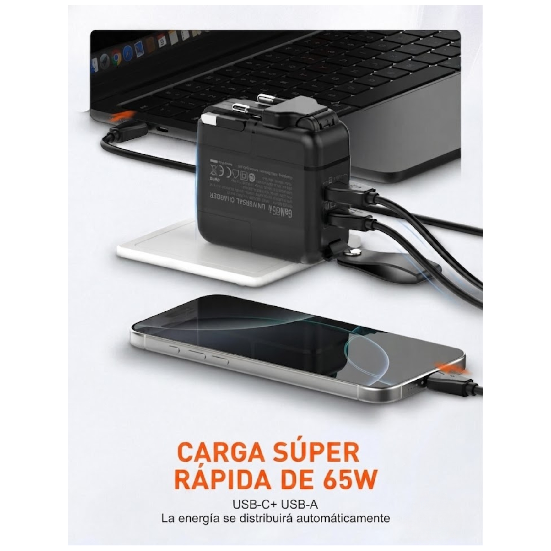 CARGADOR LDNIO CARGA RÁPIDA 65W GAN CON ADAPTADOR UNIVERSAL VIAJERO PARA LAPTOP MACBOOK COMPACTO - 2
