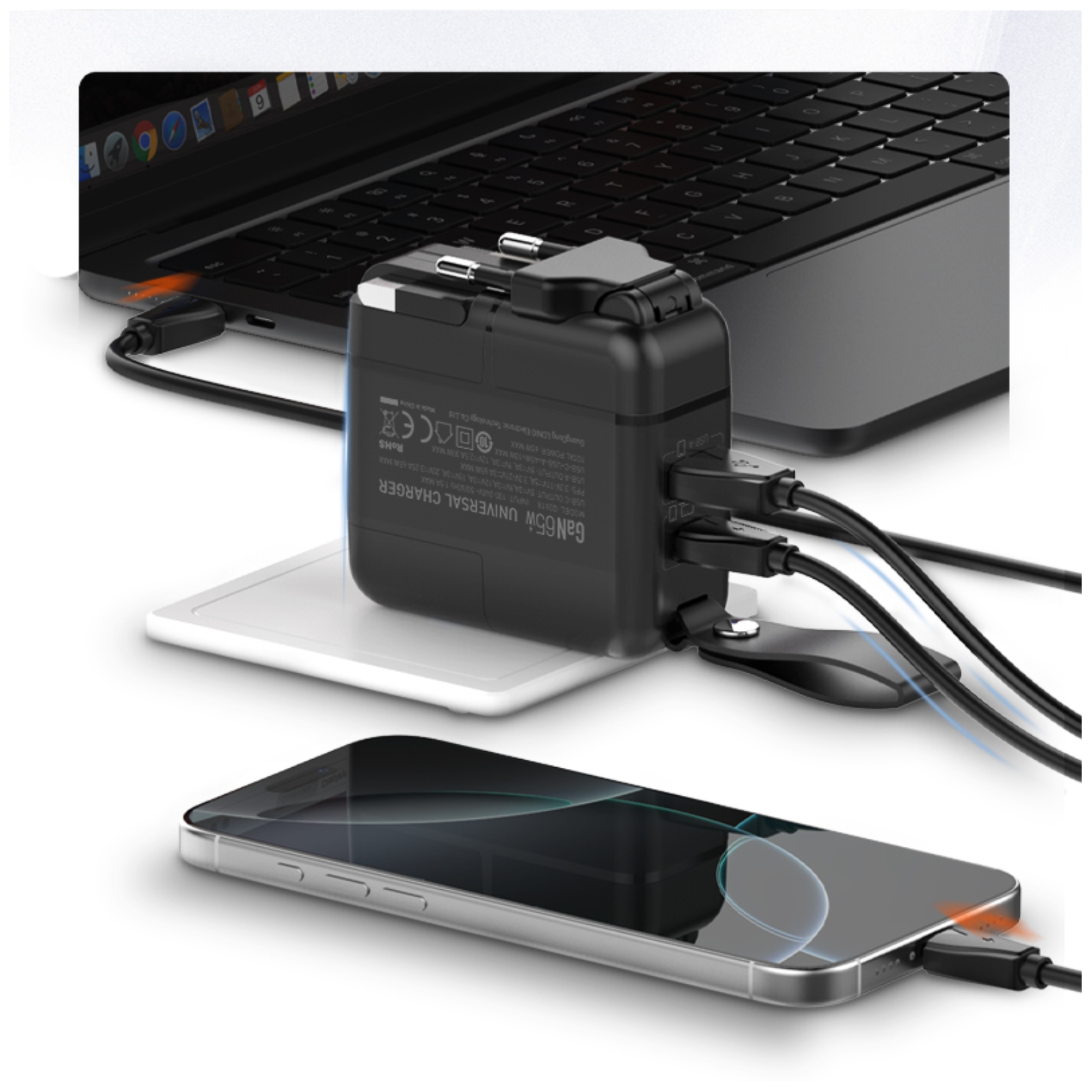 CARGADOR LDNIO CARGA RÁPIDA 65W GAN CON ADAPTADOR UNIVERSAL VIAJERO PARA LAPTOP MACBOOK COMPACTO - 6