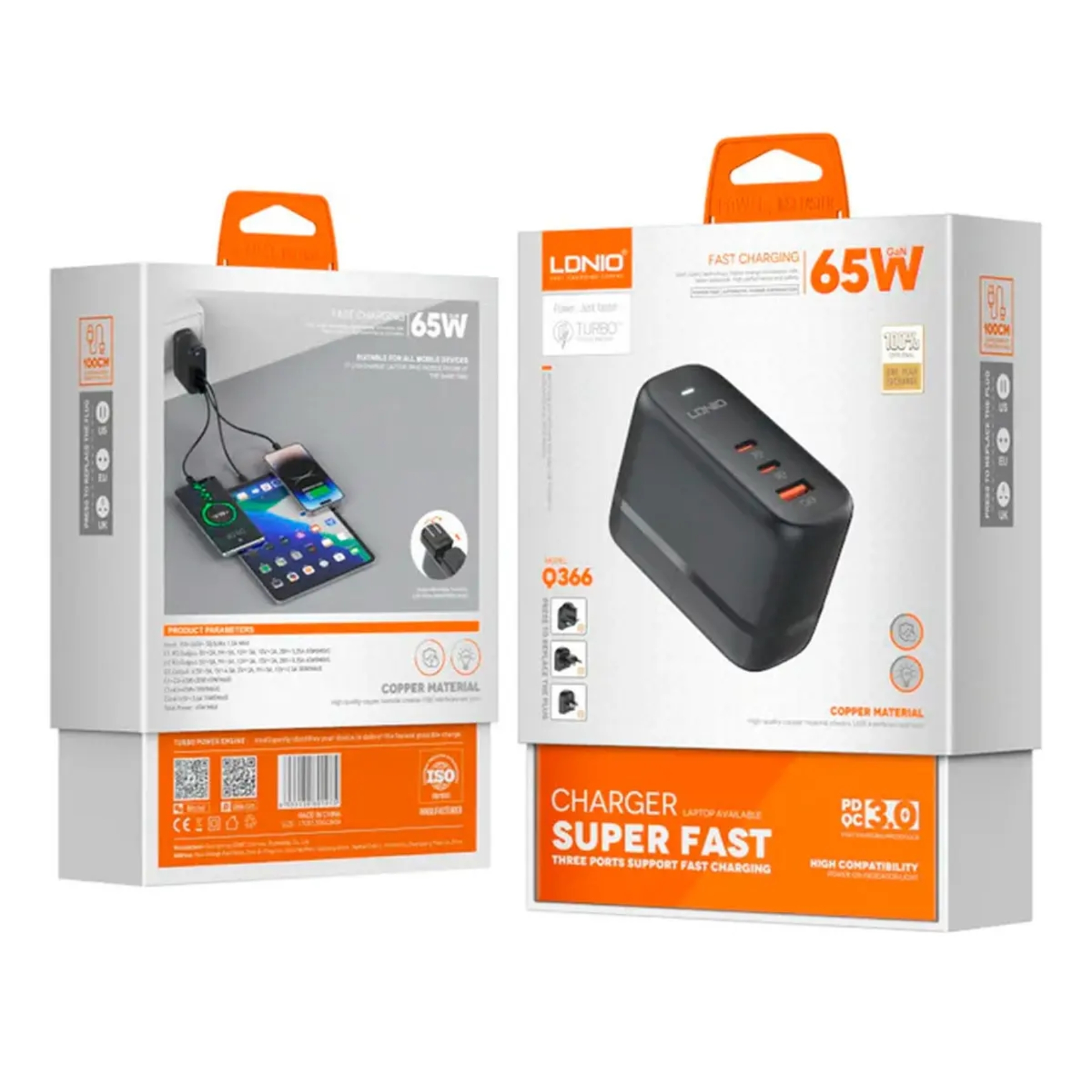 CARGADOR LDNIO GAN 65W , CARGA RÁPIDA CON ADAPTADOR UNIVERSAL VIAJERO PARA LAPTOP MACBOOK - 7