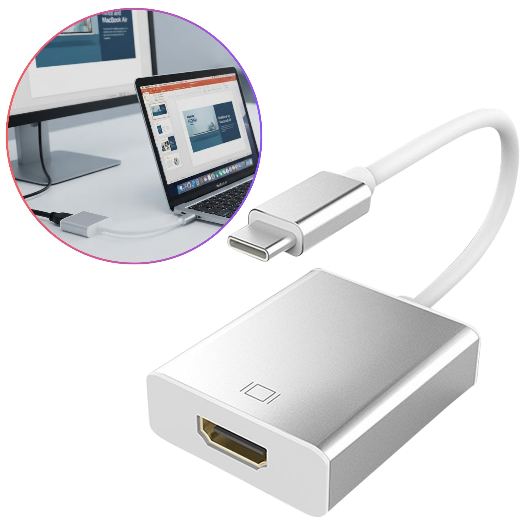 ADAPTADOR TYPE C A HDMI CONVERTIDOR TIPO C A HDMI 4K, CABLE ALTA DEFINICIÓN COMPATIBLE CON MACBOOK PRO Y LAPTOPS - 2