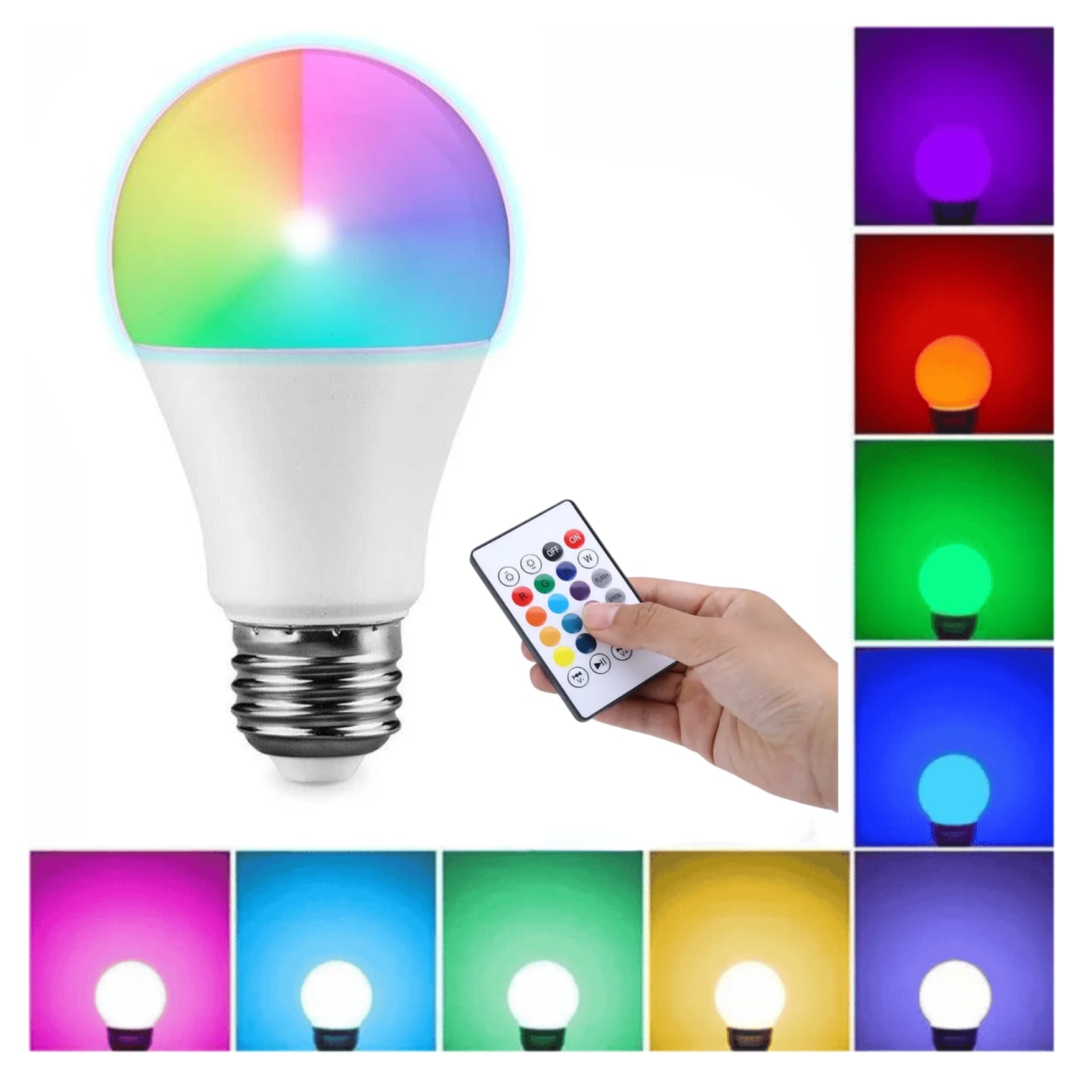 FOCO RGB MULTICOLOR 9W CON CONTROL REMOTO PARA ILUMINACIÓN CUARTO HABITACION - 1