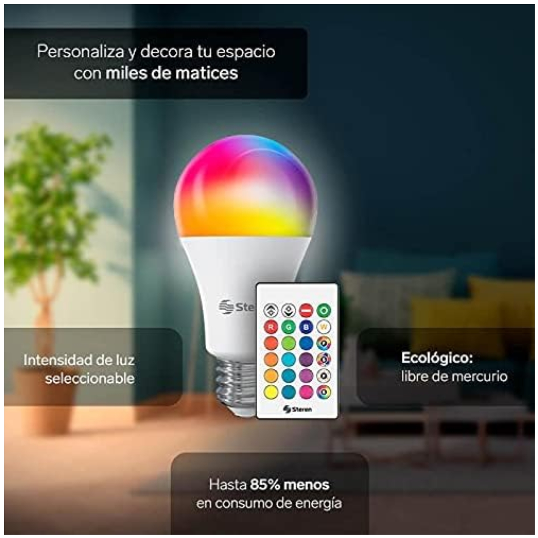 FOCO RGB MULTICOLOR 9W CON CONTROL REMOTO PARA ILUMINACIÓN CUARTO HABITACION - 4