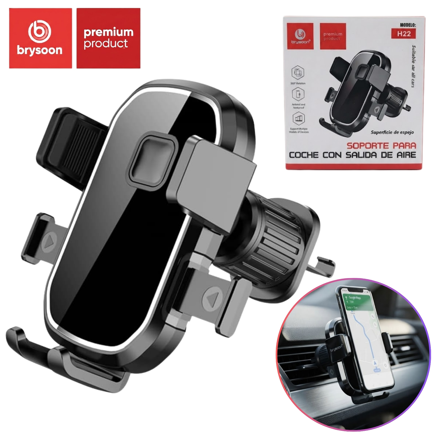 HOLDER DE CELULAR PARA AUTO SOPORTE CELULAR PARA REJILLAS DE AUTO BRYSOON H22 - 1