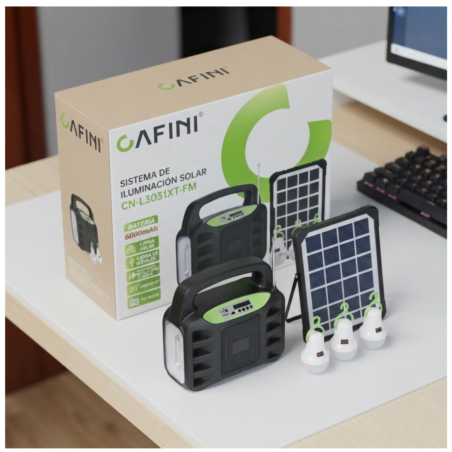 FUENTE ENERGIA SOLAR PORTÁTIL PANEL SOLAR PARLANTE BLUETOOTH RADIO FM LINTERNA 3 FOCOS CAMPING - 3