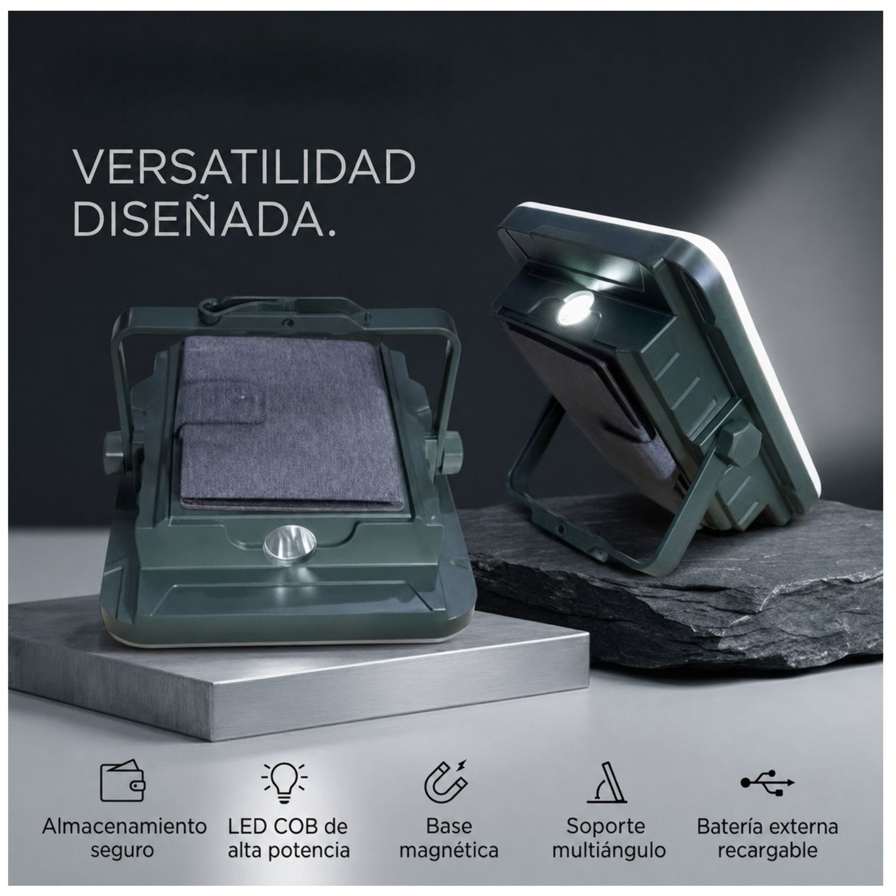 LAMPARA 3 EN 1 REFLECTOR LUZ DE EMERGENCIA LINTERNA POWER BANK CON PANEL SOLAR RECARGABLE CAMPING - 4