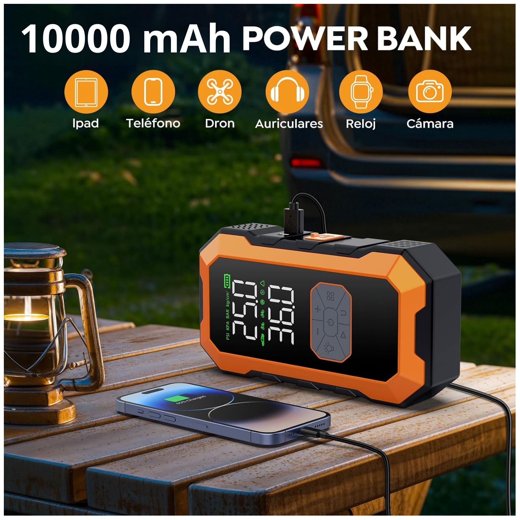 ARRANCADOR DE BATERIA PARA AUTO INFLADOR DE LLANTA CARRO SCOOTER PELOTA LINTERNA POWER BANK - 6