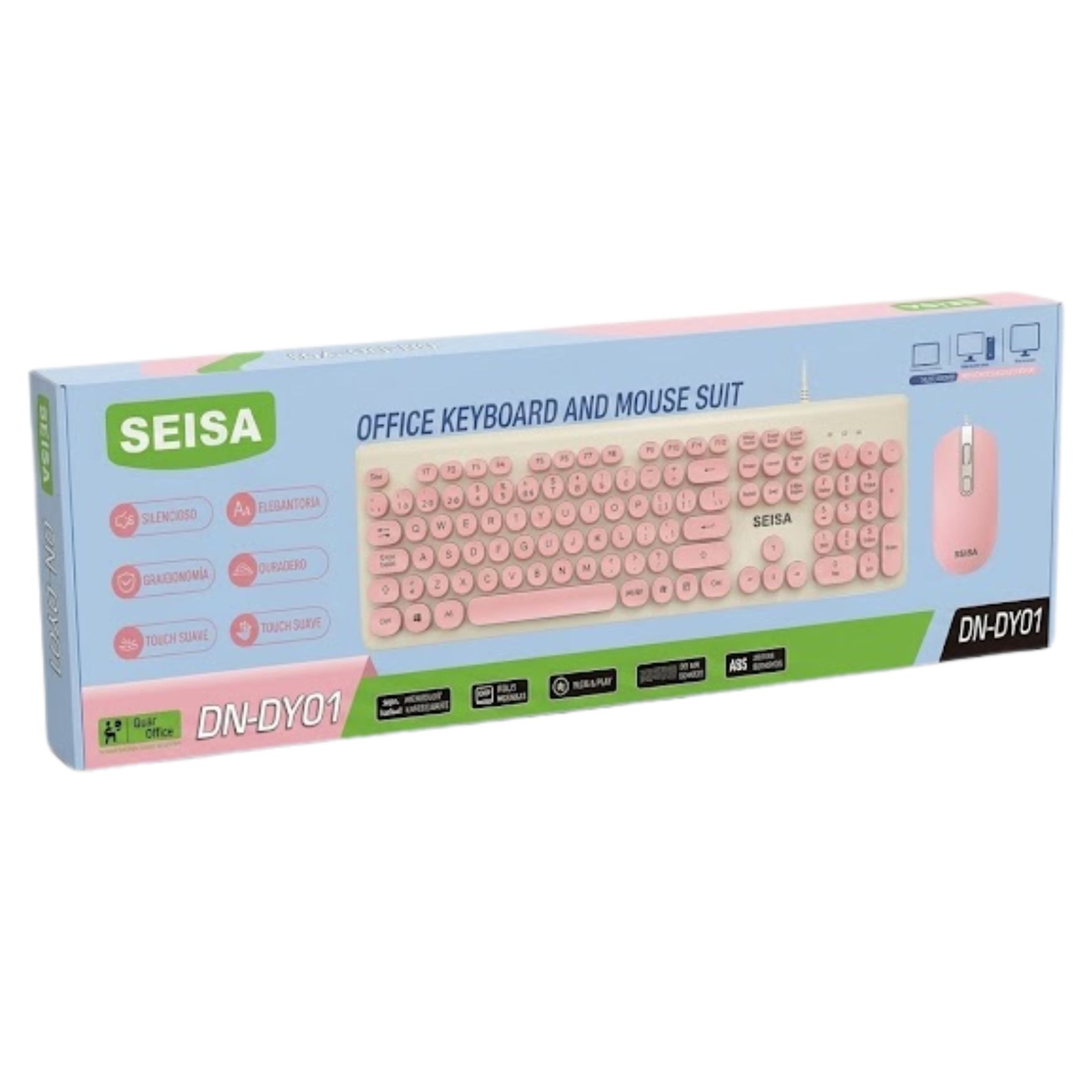 TECLADO Y MOUSE CON CABLE USB PARA PC NOTEBOOK LAPTOP COMBO - ROSADO - 6