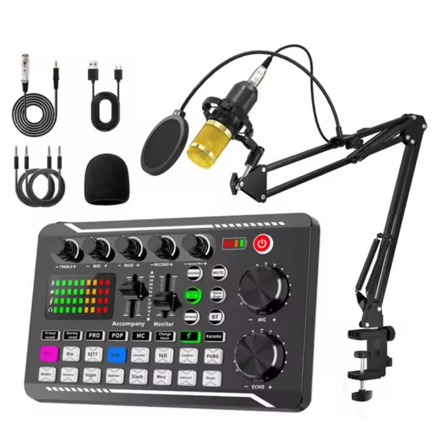 KIT MICROFONO CONDENSADOR CONSOLA MEZCLADORA DE EFECTOS SONIDO TRANSMISIONES EN VIVO F998 - PP646 - 1
