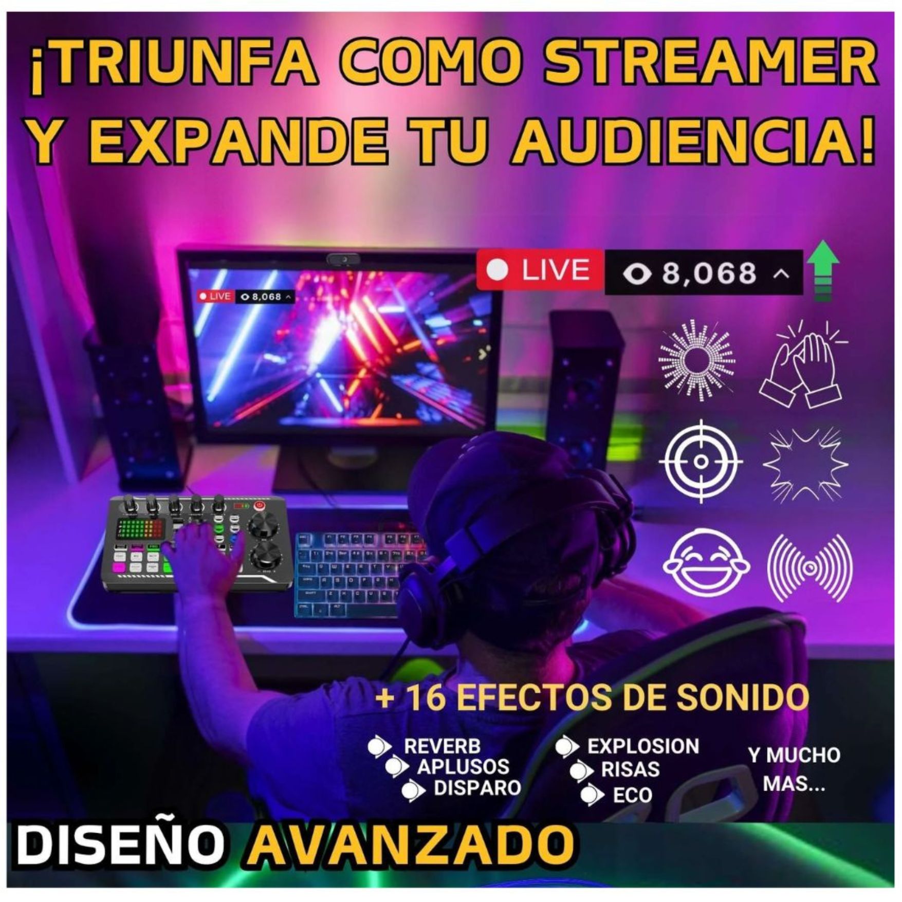 KIT MICROFONO CONDENSADOR CONSOLA MEZCLADORA DE EFECTOS SONIDO TRANSMISIONES EN VIVO F998 - PP646 - 2