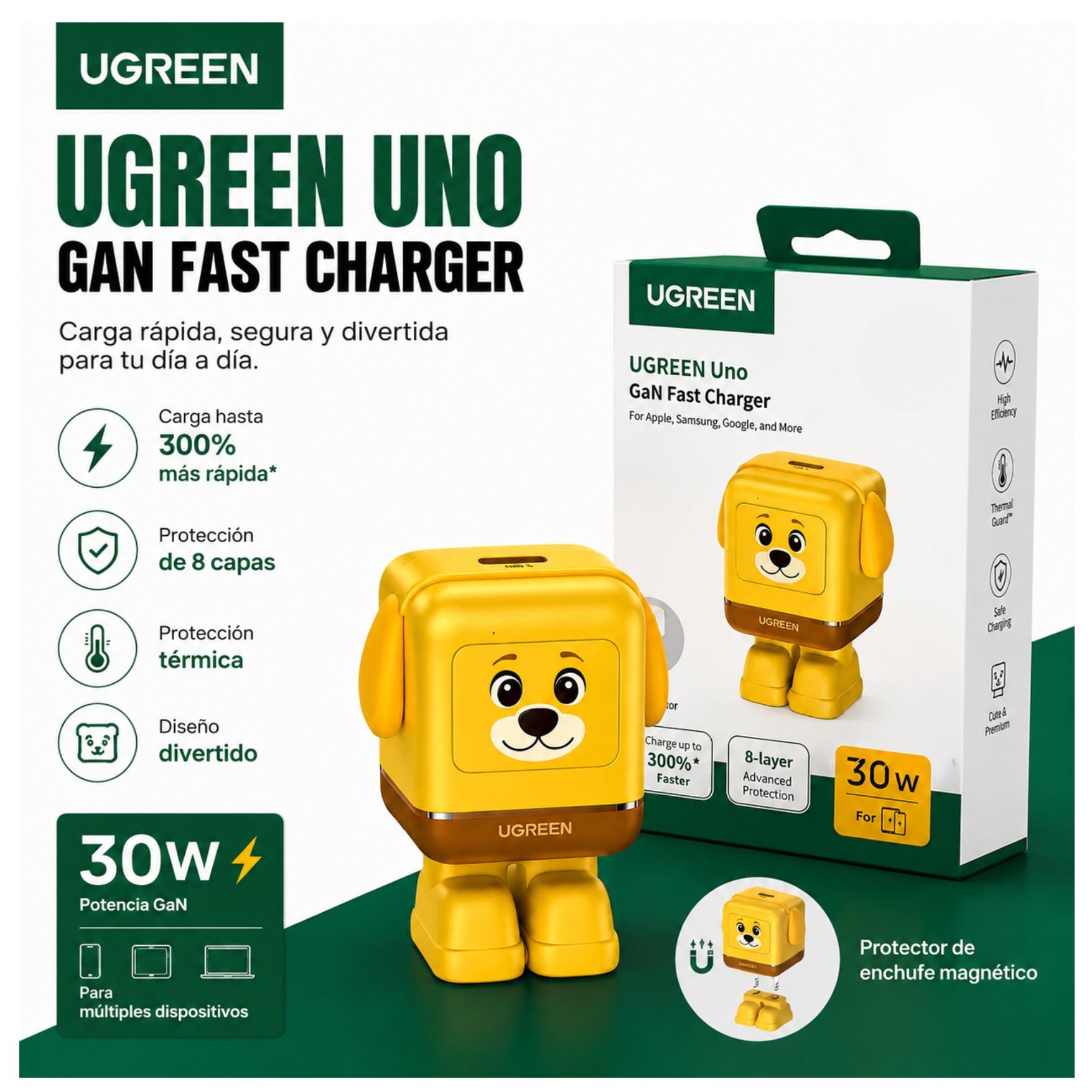 CARGADOR UGREEN TYPE C CARGA RAPIDA 30W GAN MINI ROBOT PARA IPHONE SAMSUNG XIAOMI OPPO HONOR - 5