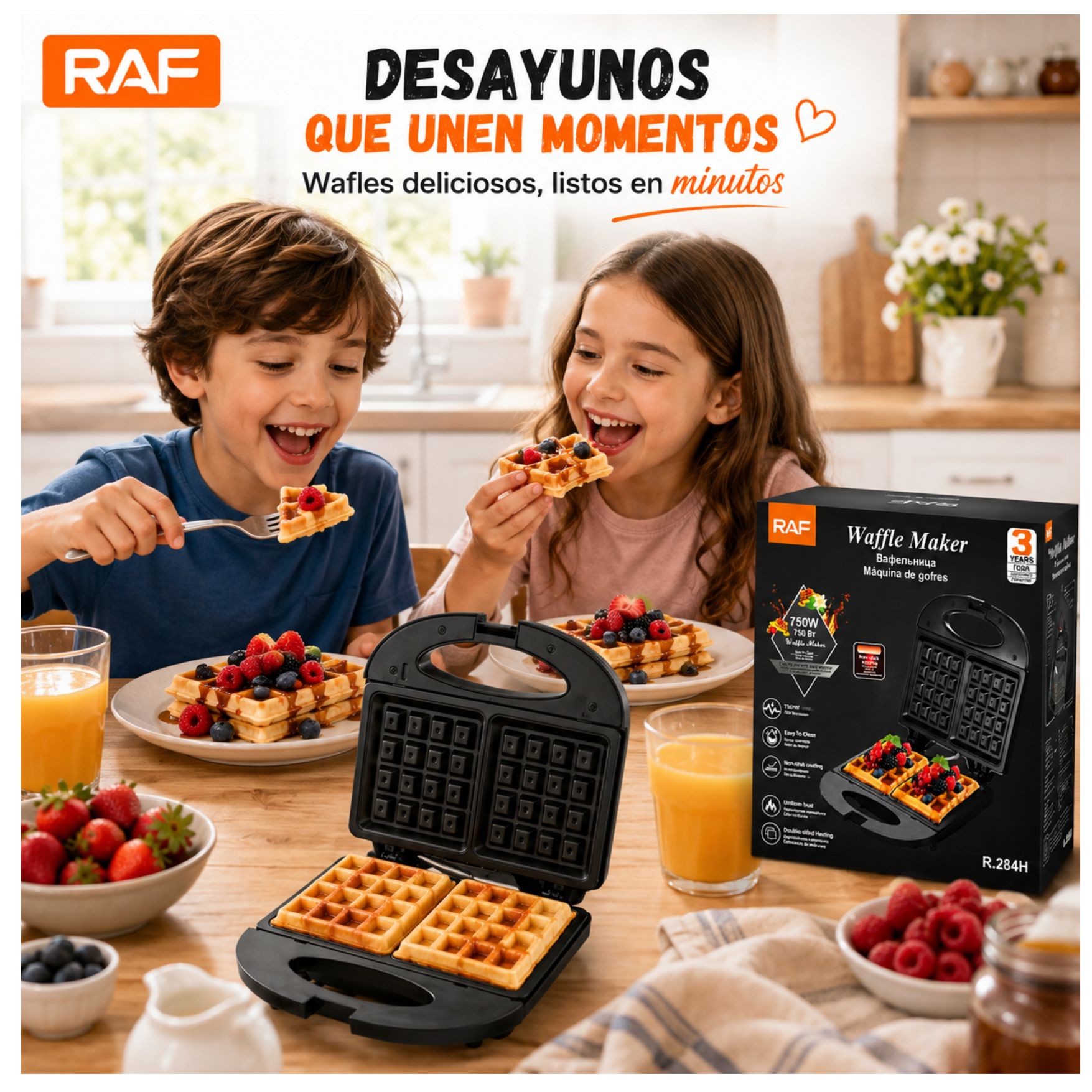 MAQUINA RAF ELÉCTRICA WAFLERA DOBLE CARA ANTIADHERENTE 750W RAF R284H - 5