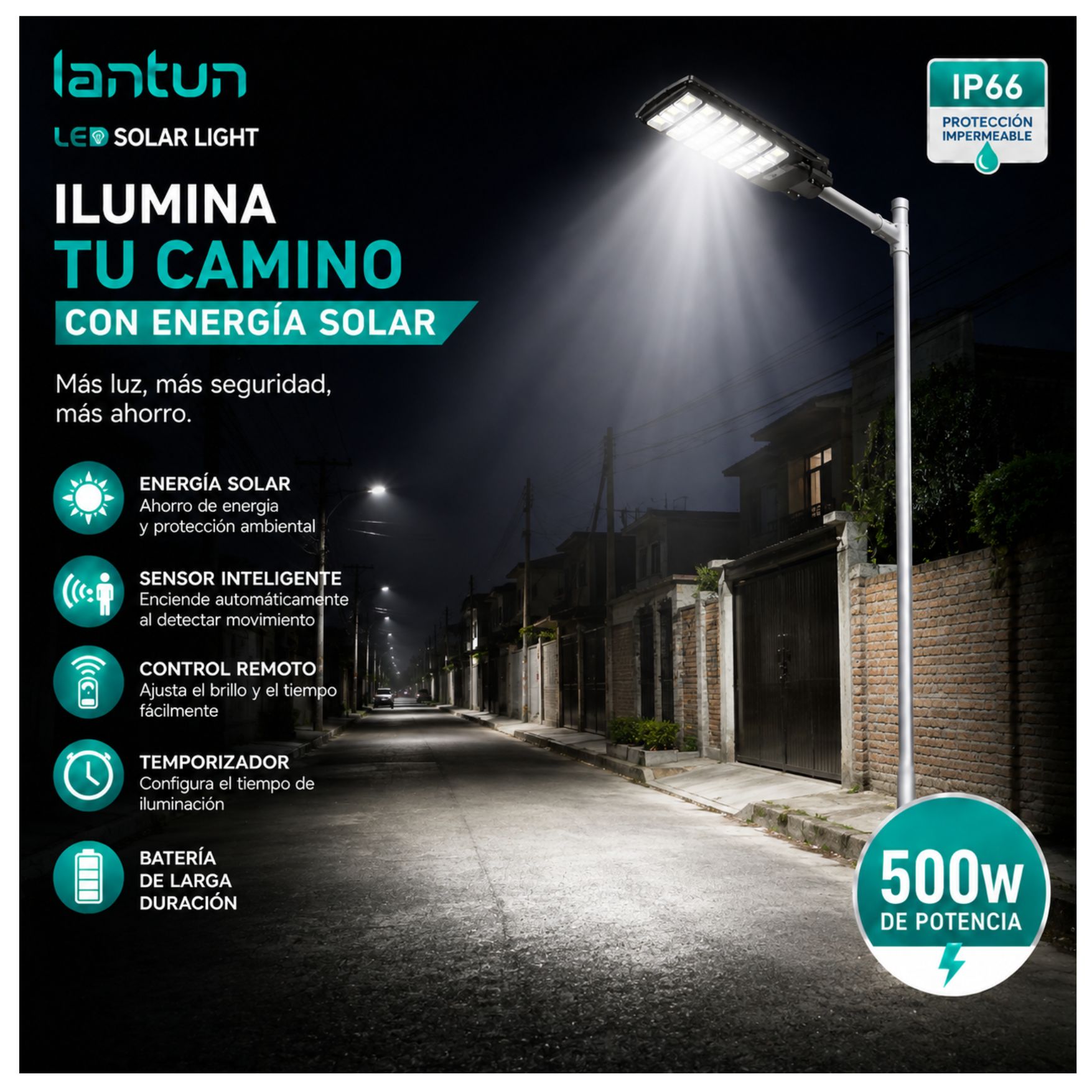 REFLECTOR FAROLA LUZ LED CON PANEL SOLAR LAMPARA ILUMINACIÓN SOLAR 500W + SOPORTE - 3
