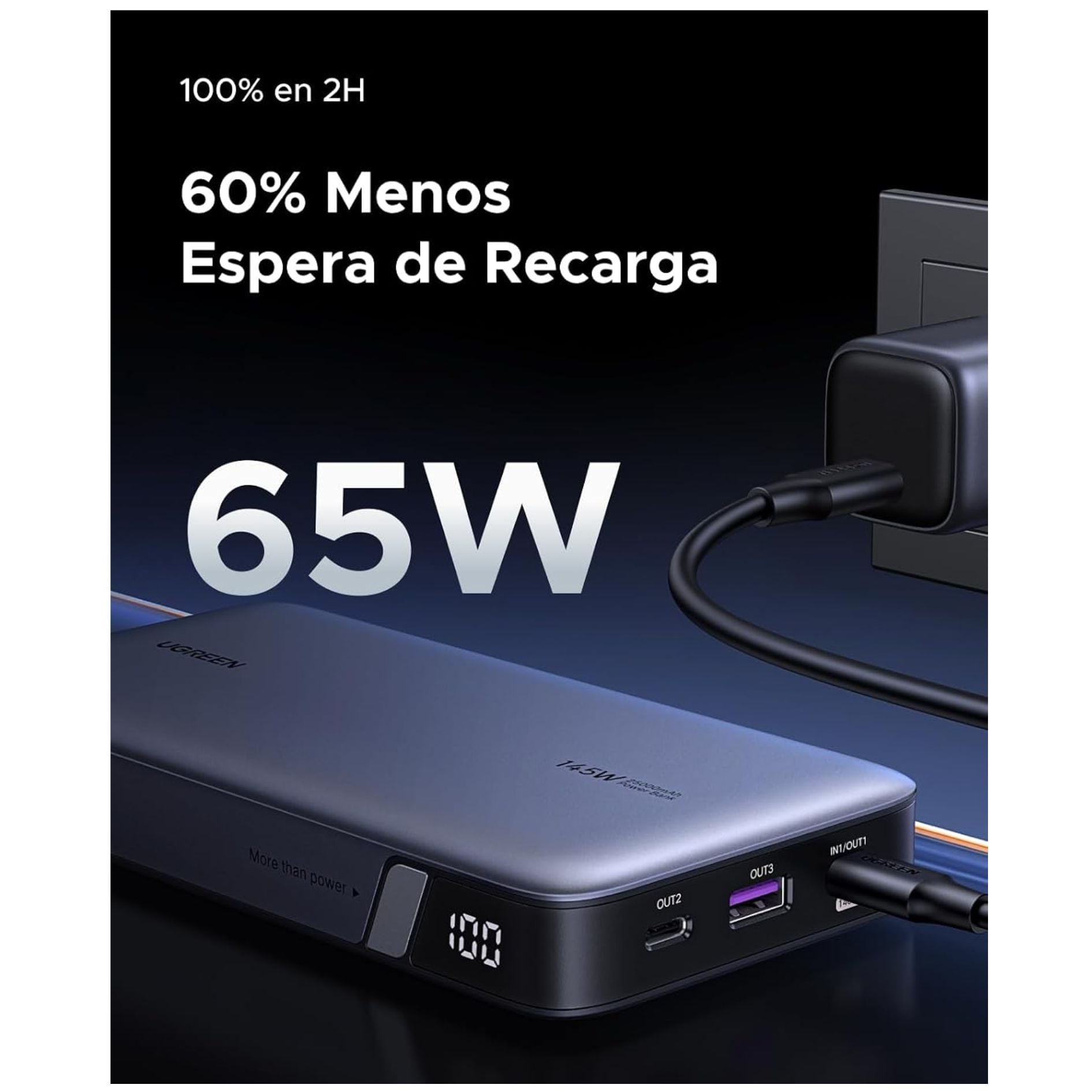 POWER BANK CARGADOR BATERIA PORTATIL 25000 MAH 145W UGREEN - 4