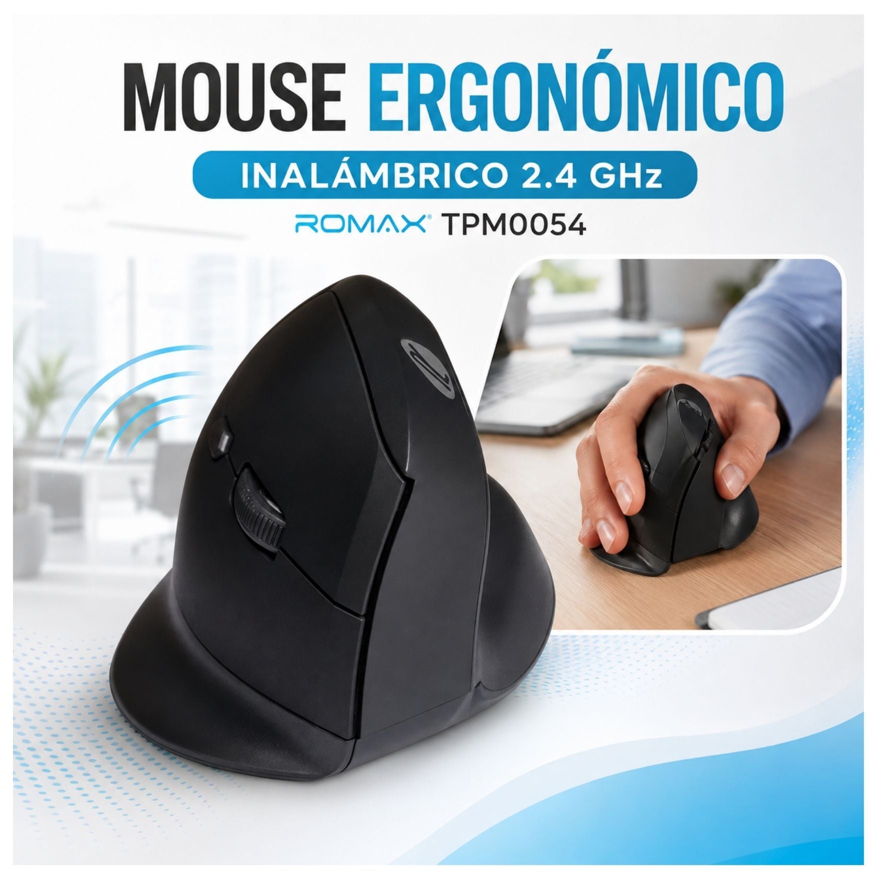 MOUSE ERGONÓMICO VERTICAL INALÁMBRICO ROMAX 2.4 GHZ PARA LAPTOP NOTEBOOK - 1