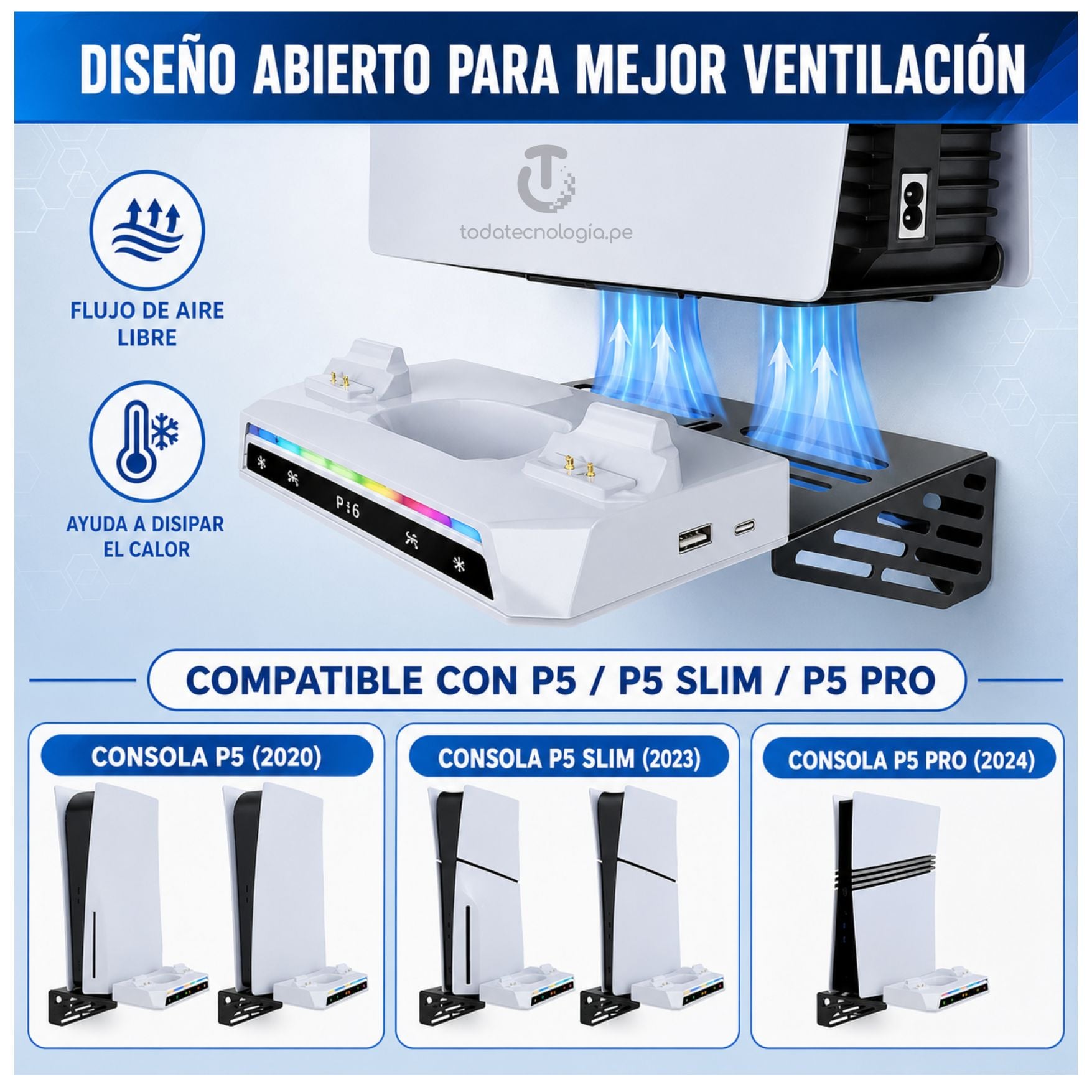 CARGADOR DE MANDO PS5 CON LUCES RGB BASE RACK SOPORTE METAL MONTADO EN LA PARED 3 EN 1 PS5 SLIM PRO - 5