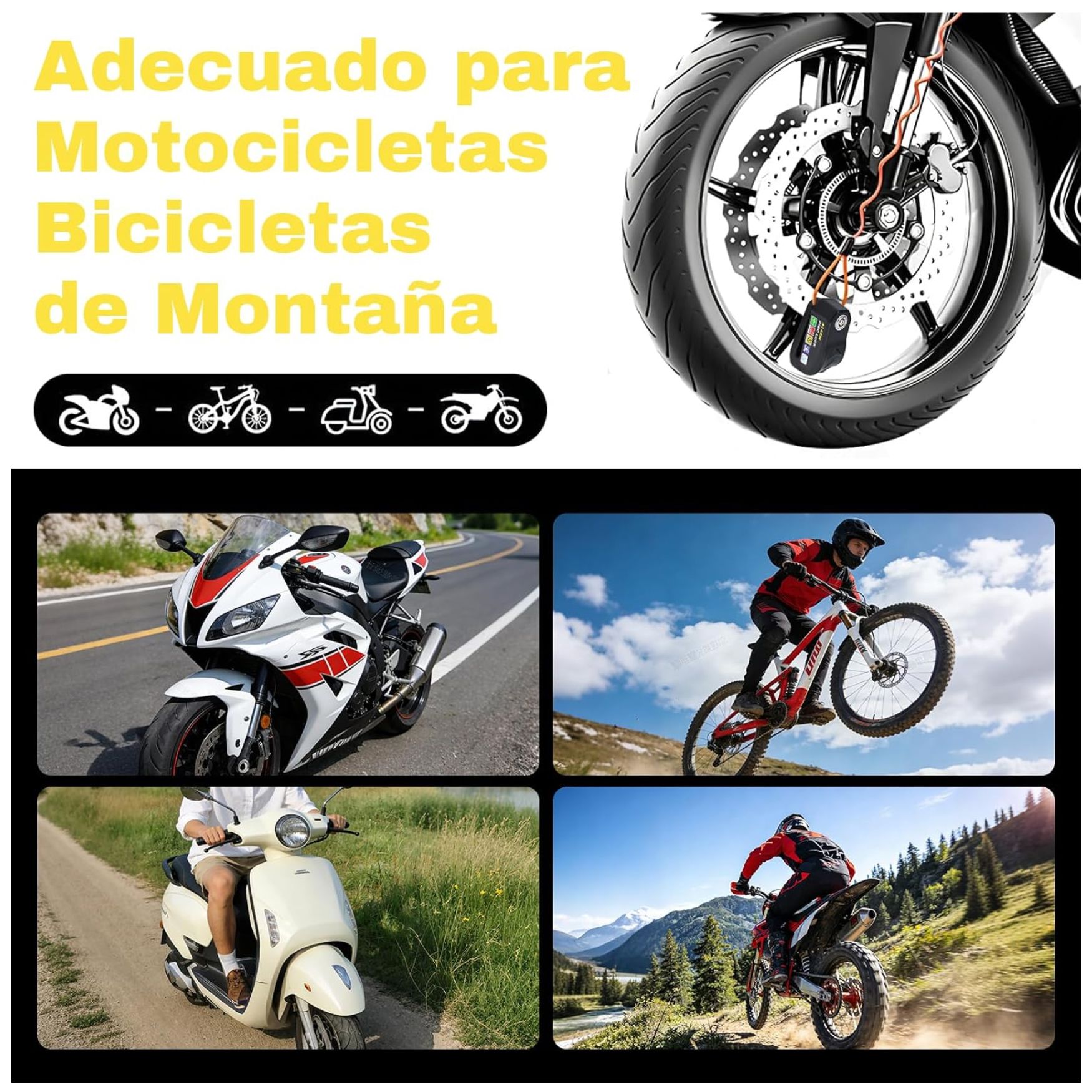 CANDADO DE DISCO ANTIROBO CON ALARMA SEGURIDAD MOTO BICICLETAS SCOOTER - 6