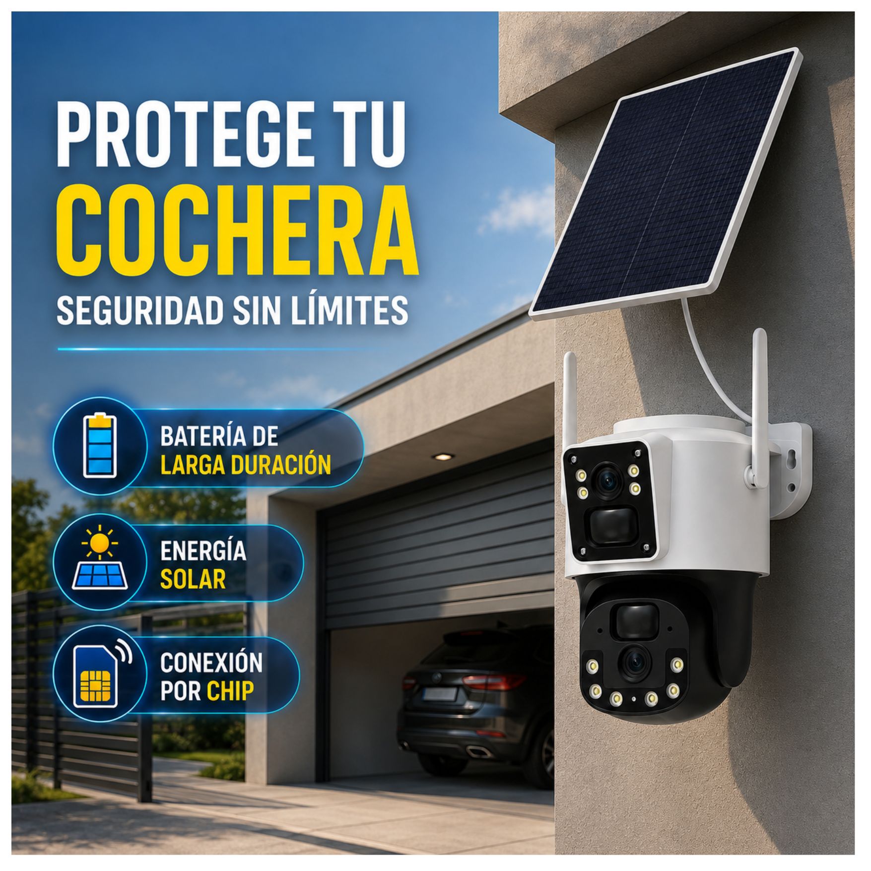CAMARA SEGURIDAD SOLAR CON CHIP 4G PTZ 2 LENTES CON PANEL SOLAR VIGILA MONITORIA DESDE TU CELULAR - 4