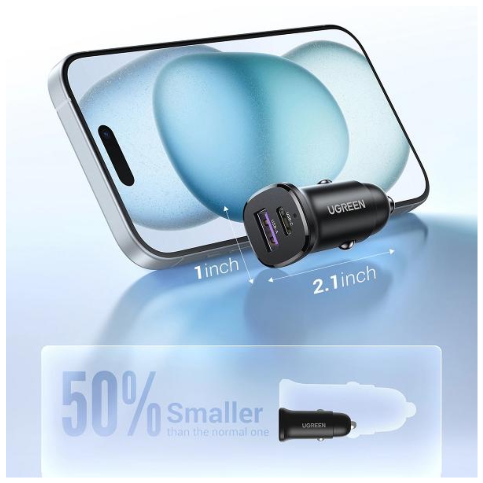 CARGADOR DE AUTO UGREEN CARGA RAPIDA DE PD 30W 22,5W PARA IPHONE SAMSUNG XIAOMI OPPO HONOR - 5