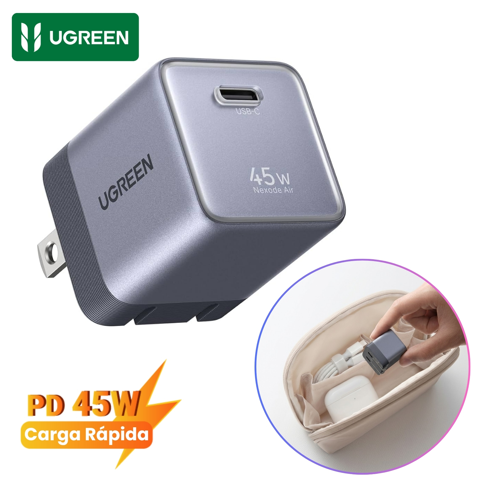 CARGADOR UGREEN NEXODE 45W AIR GAN CARGADOR TIPO C 45W CARGA RAPIDA PARA IPHONE SAMSUNG - 1