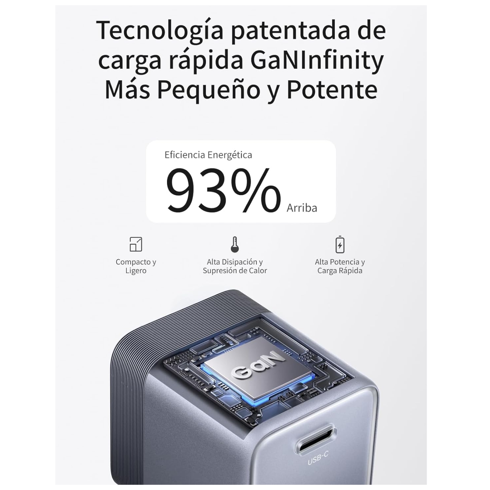CARGADOR UGREEN NEXODE 45W AIR GAN CARGADOR TIPO C 45W CARGA RAPIDA PARA IPHONE SAMSUNG - 4