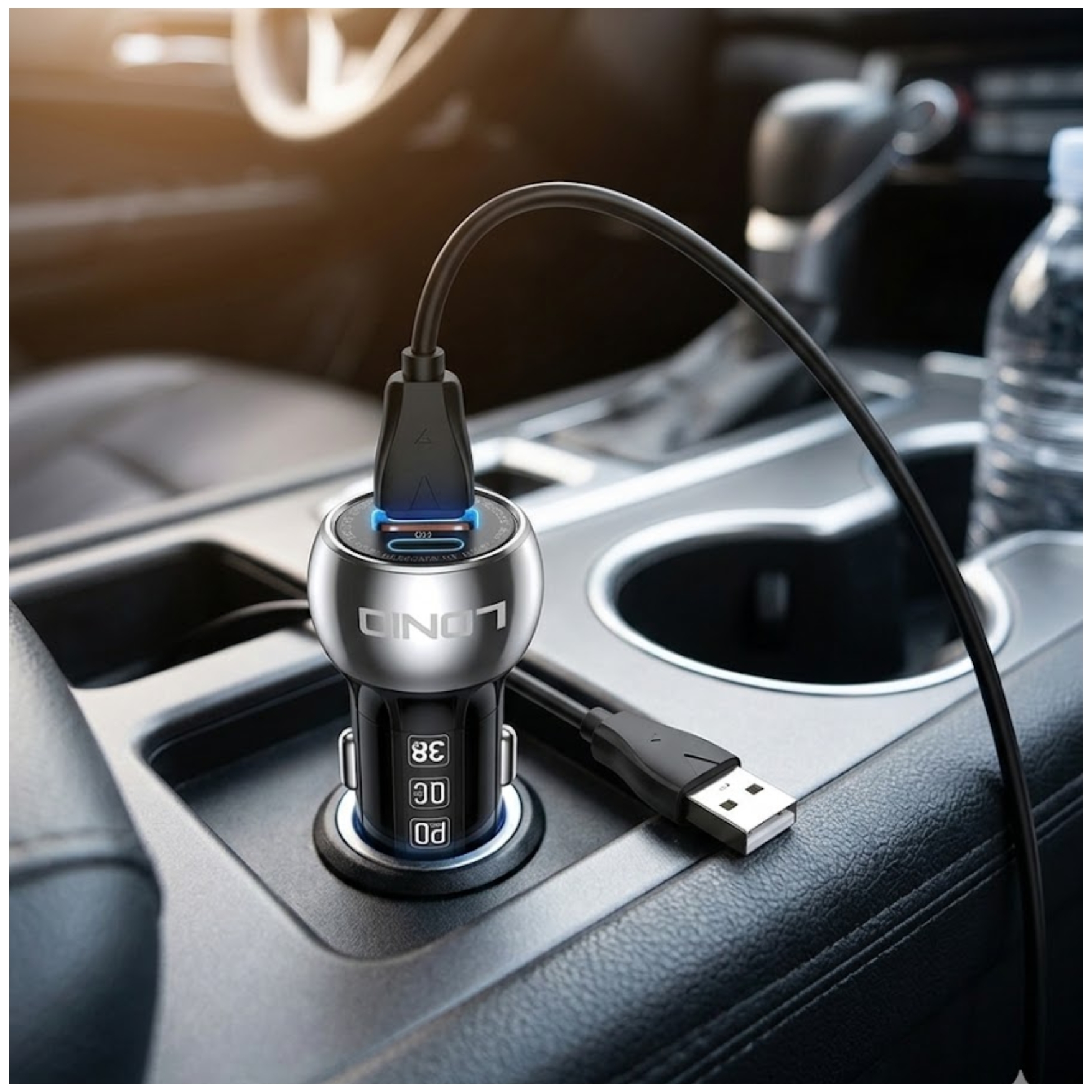 CARGADOR AUTO LDNIO C1 METAL CARGA RÁPIDA 38W TIPO C Y USB + CABLE USB - 5