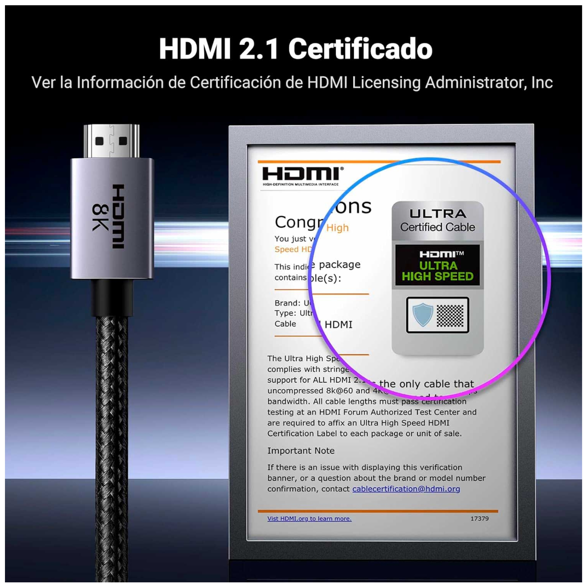 CABLE HDMI UGREEN 8K HDMI 2.1 48GBPS DOLBY ATMOS HDR 1 METRO - 3